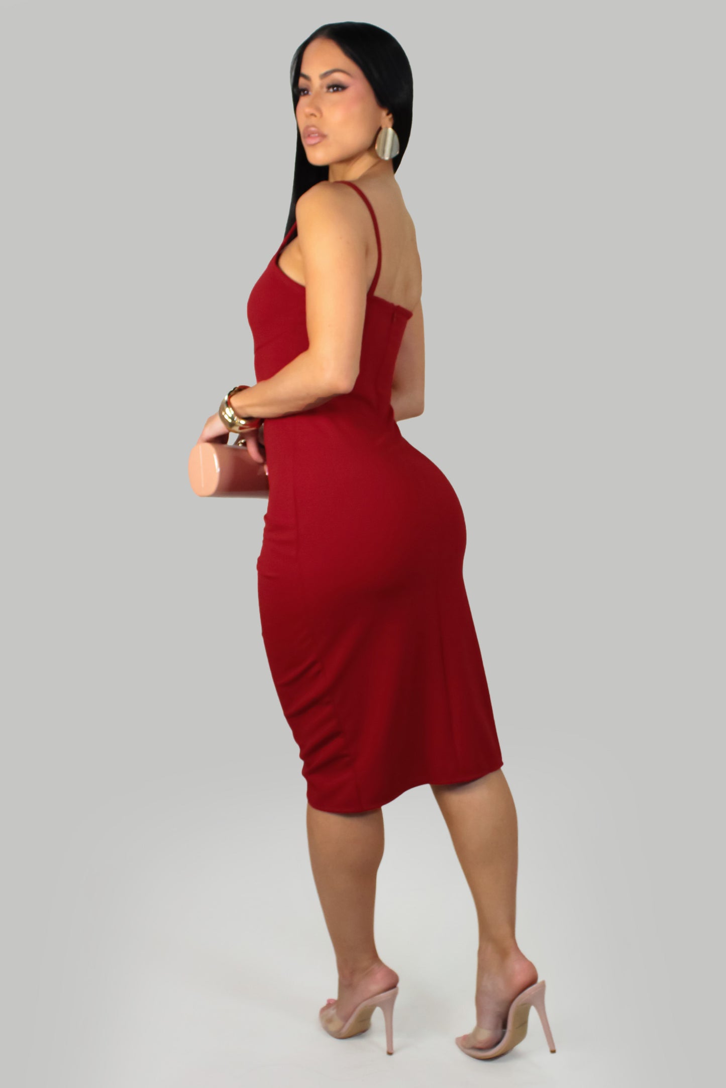 Flirtly And Sexy Midi Dress- Red