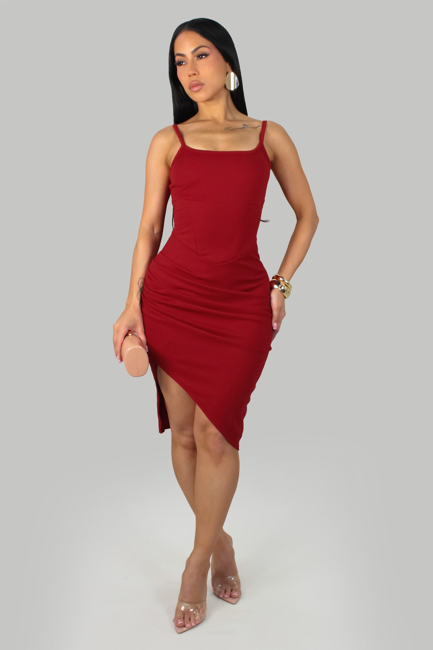 Flirtly And Sexy Midi Dress- Red
