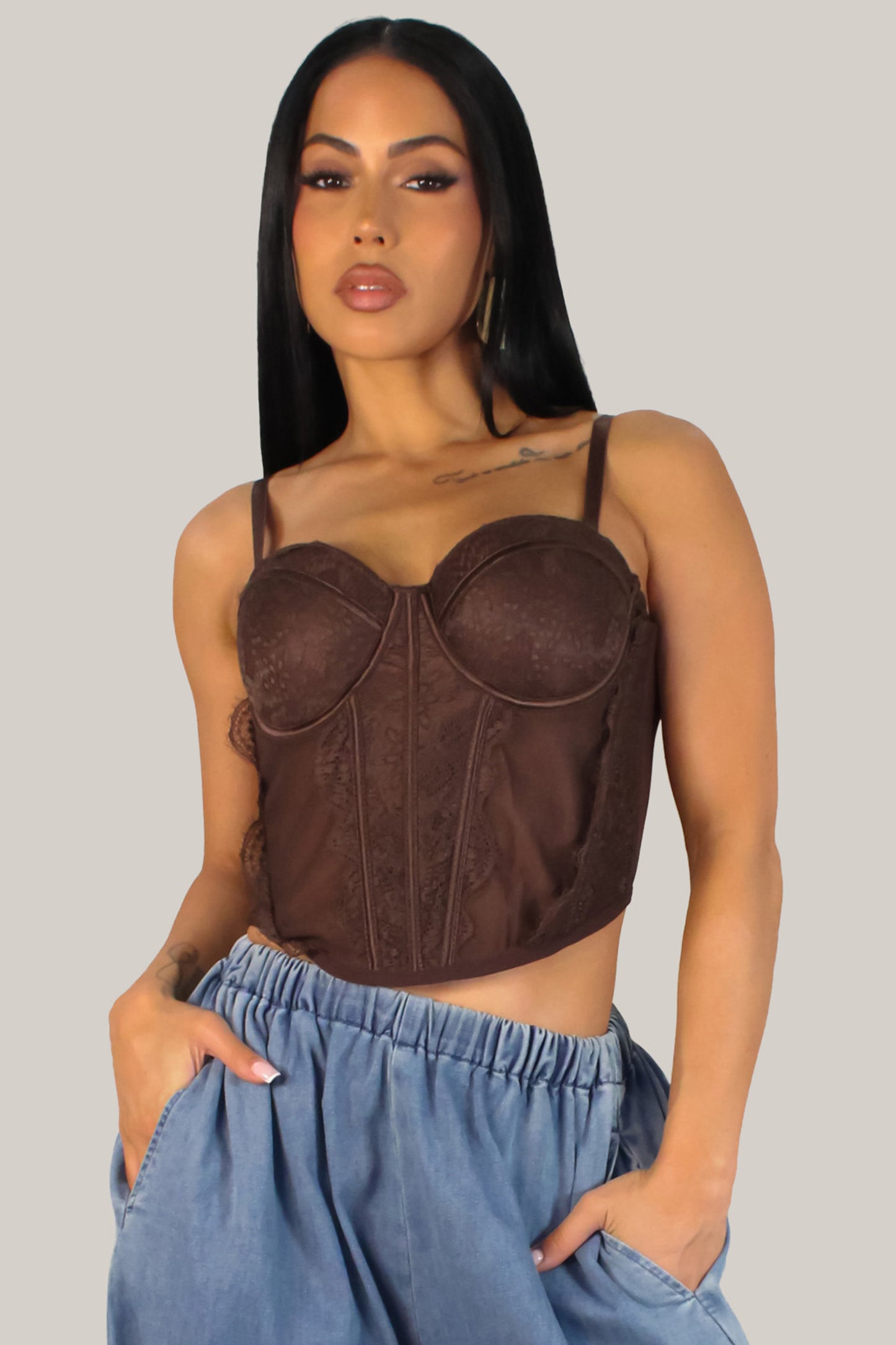 Irresistible Pose Corset Top - Brown