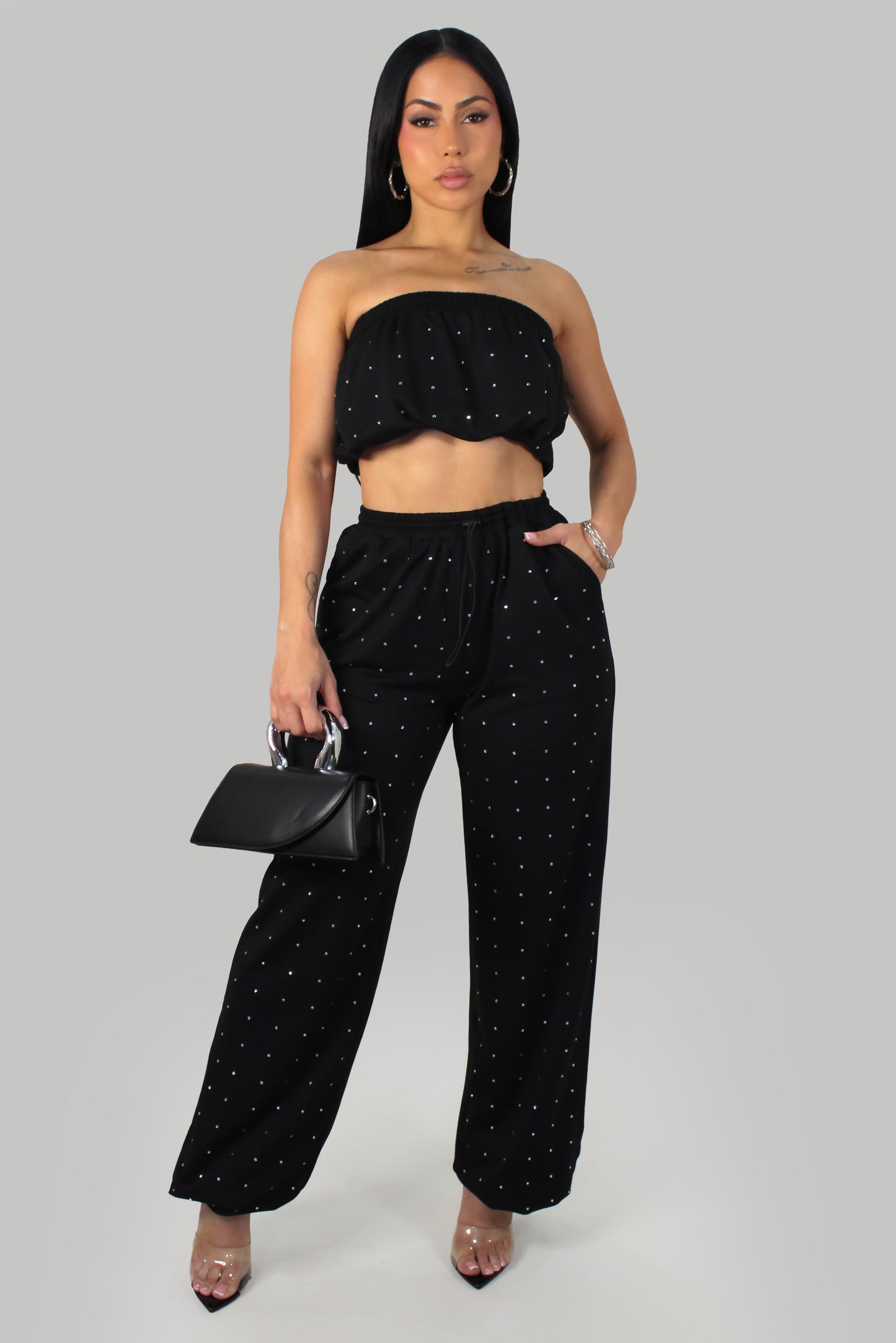Bling Over Black & Pink Pant Set- Black