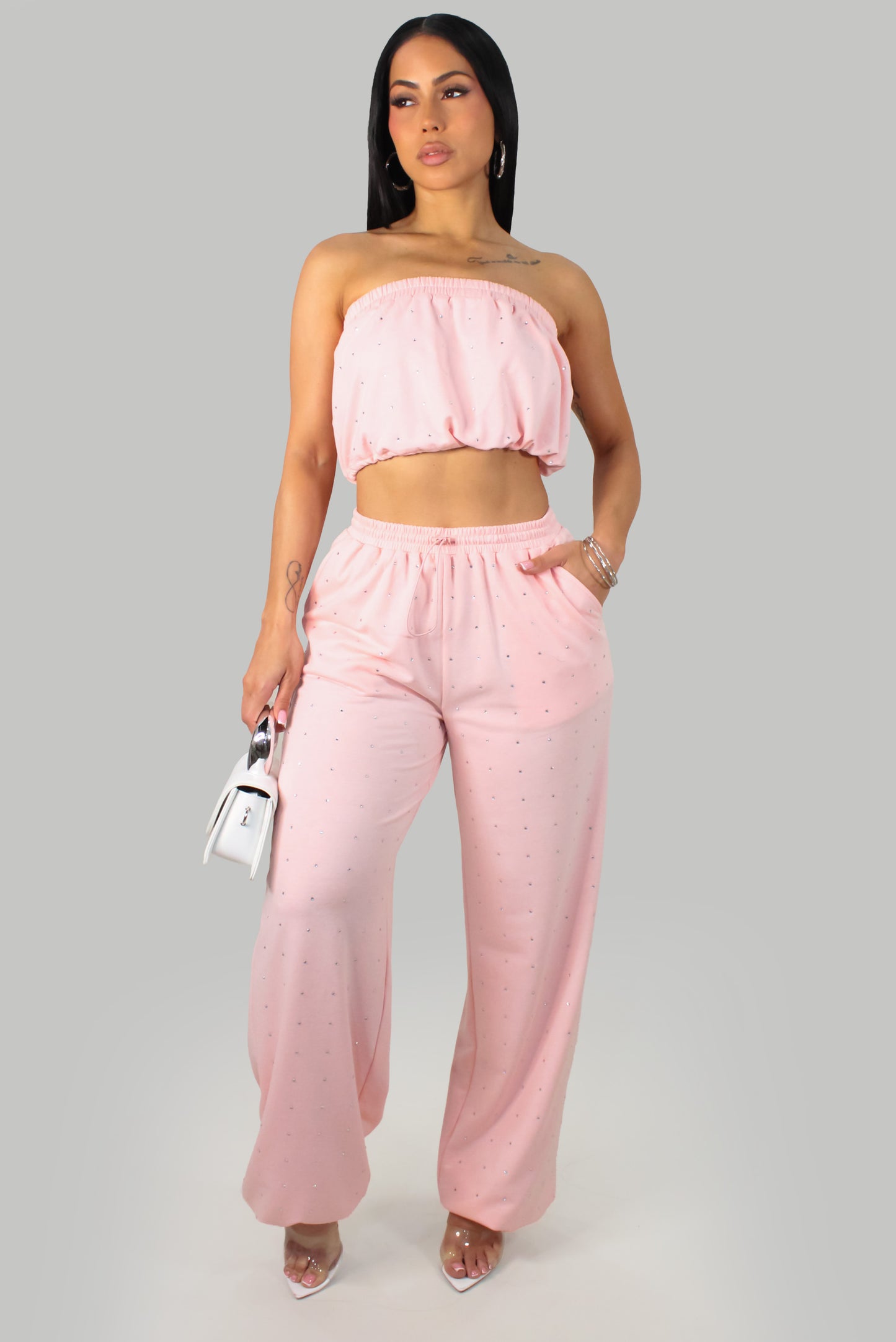 Bling Over Black & Pink Pant Set- Pink