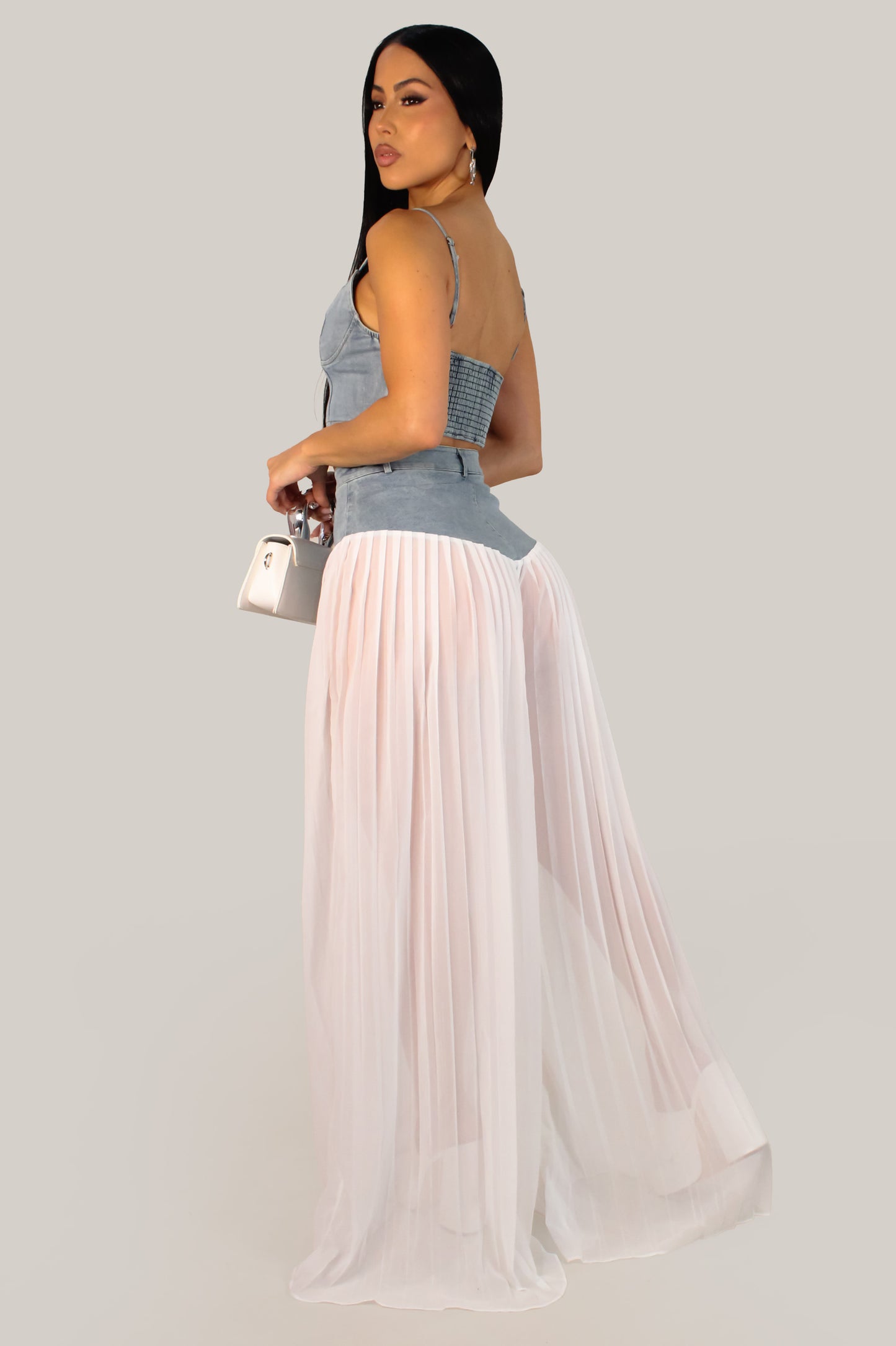 Dream Fantasy Denim Pant Set - White-Light Wash