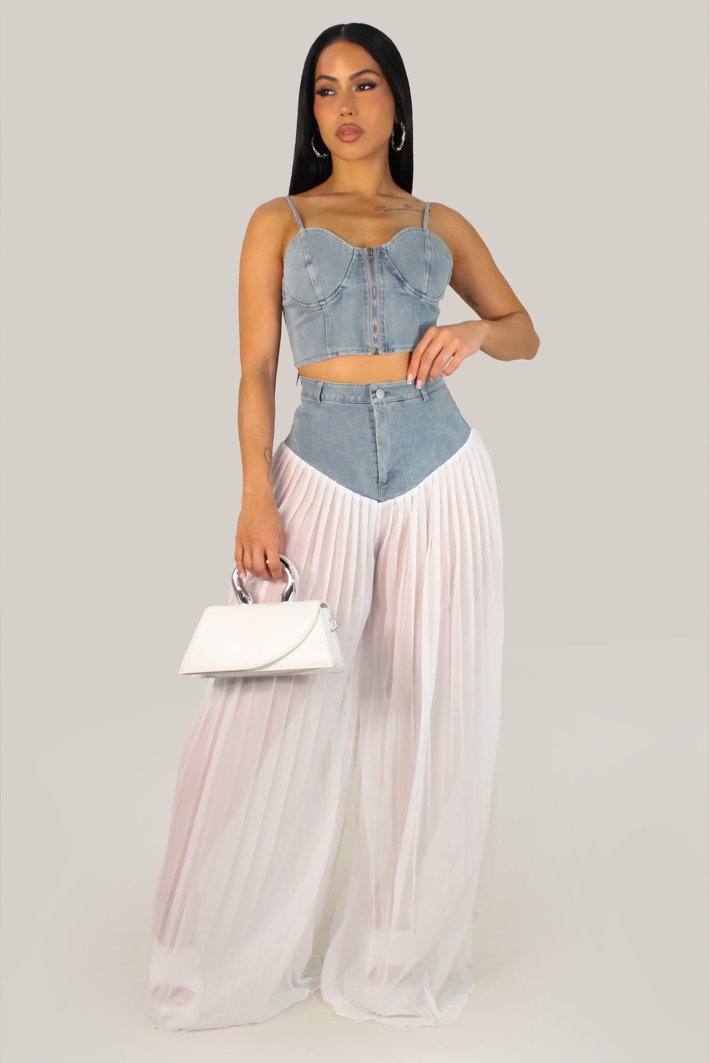 Dream Fantasy Denim Pant Set - White-Light Wash