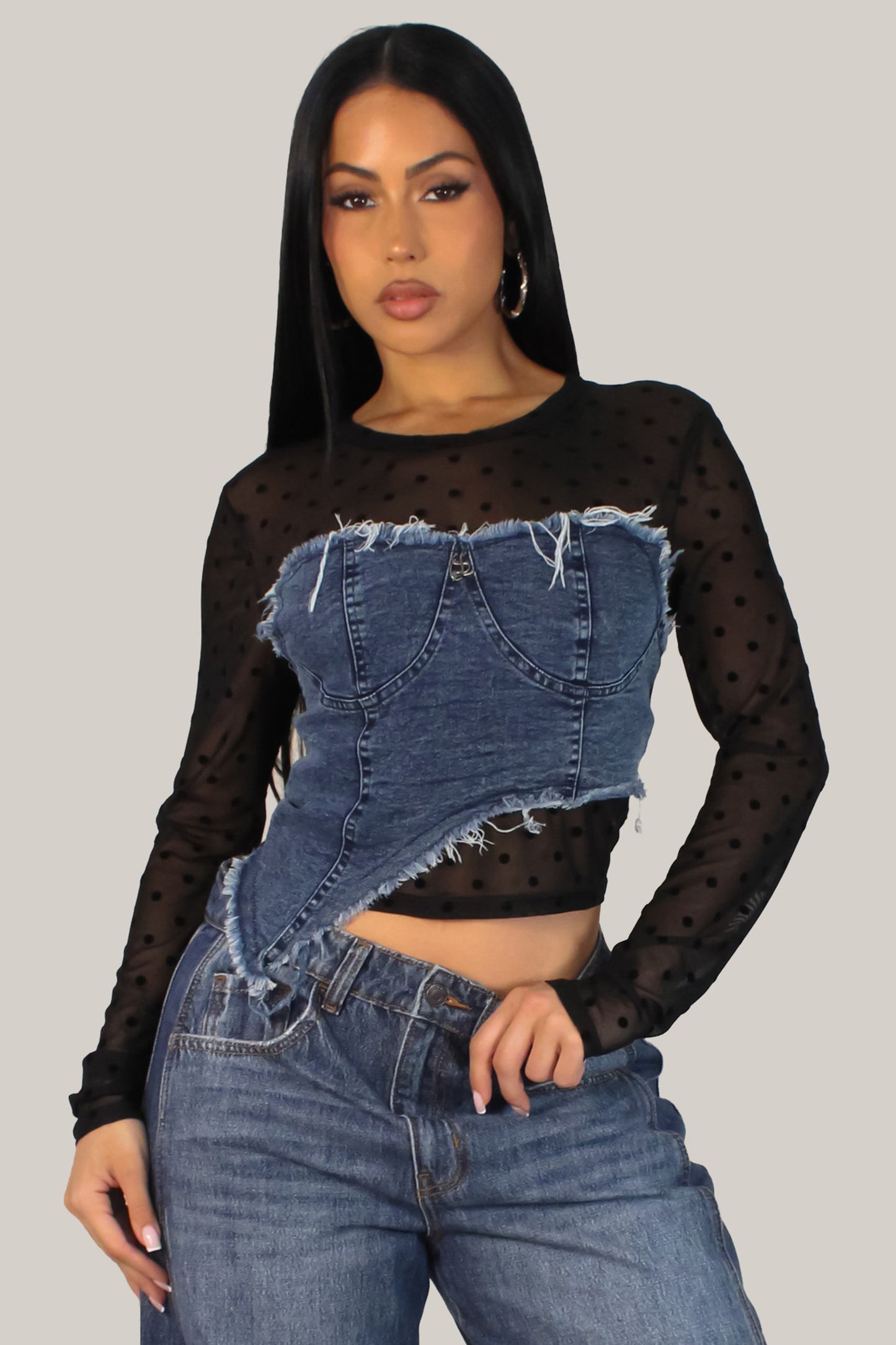 Picture It Semi Top - Denim-Black