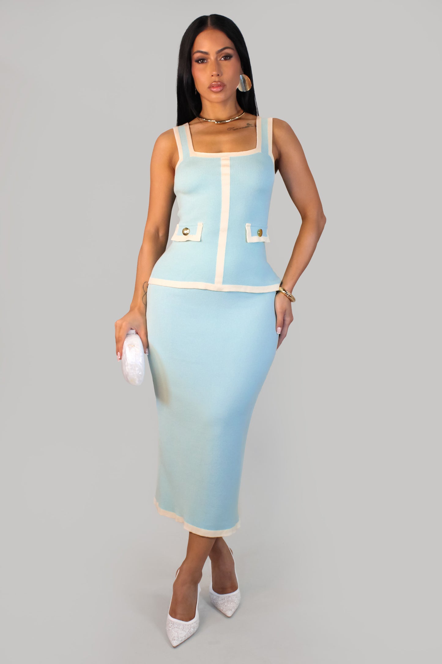 Brunch At Capri Skirt Set - Aqua