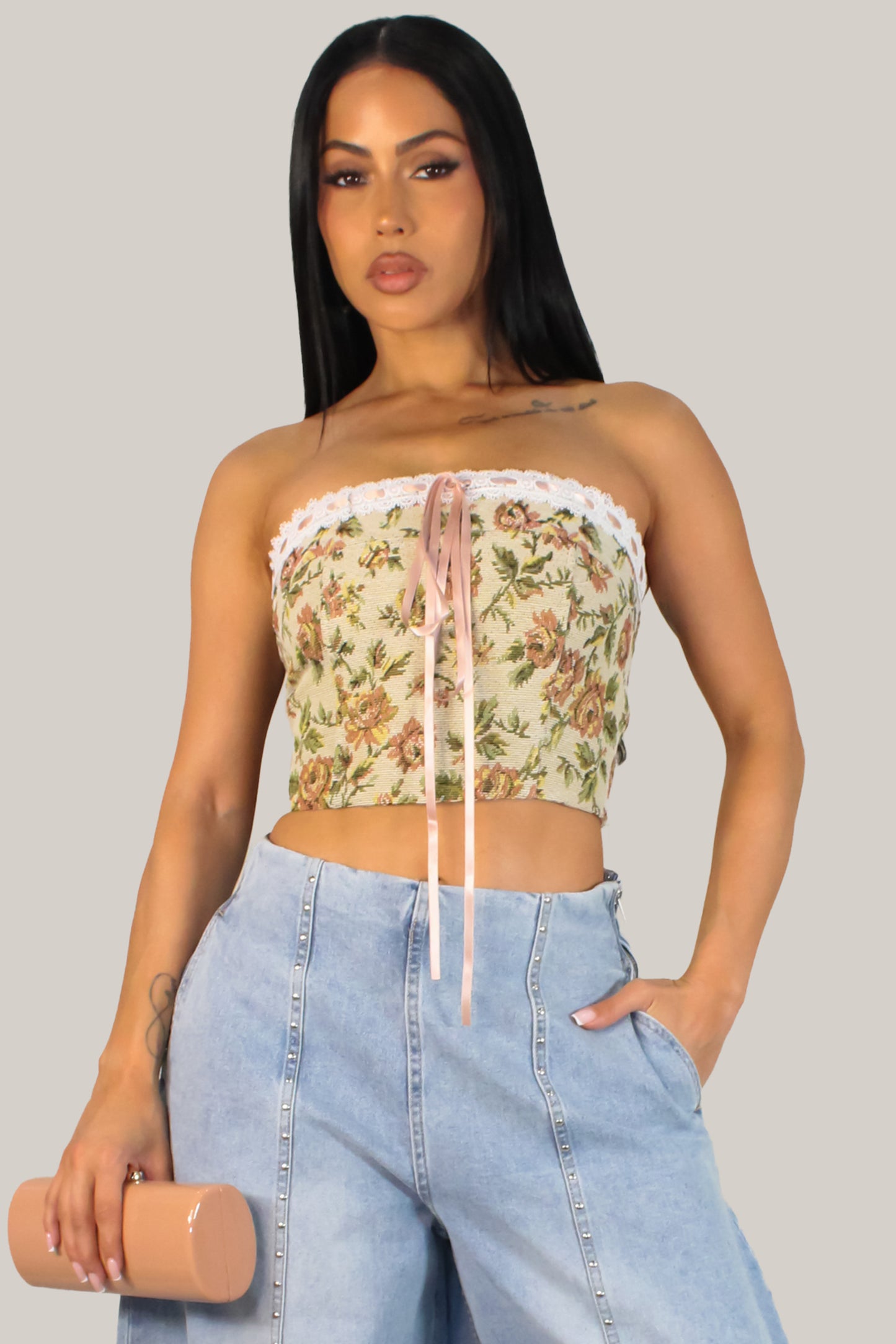 Primaveral Crop-Top - Cream-Multi