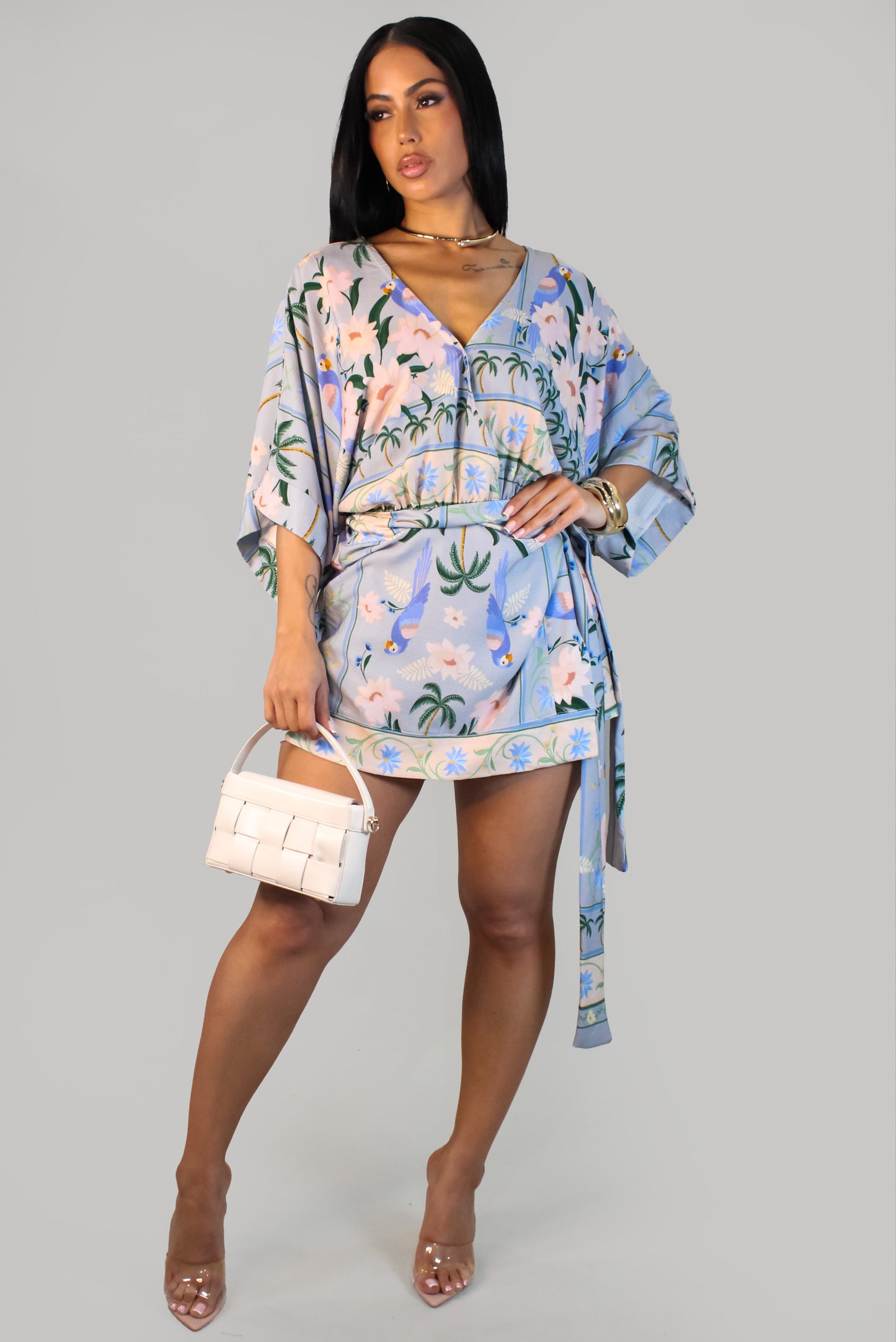 Garden In Blue And Pink Romper - Blue-Pink