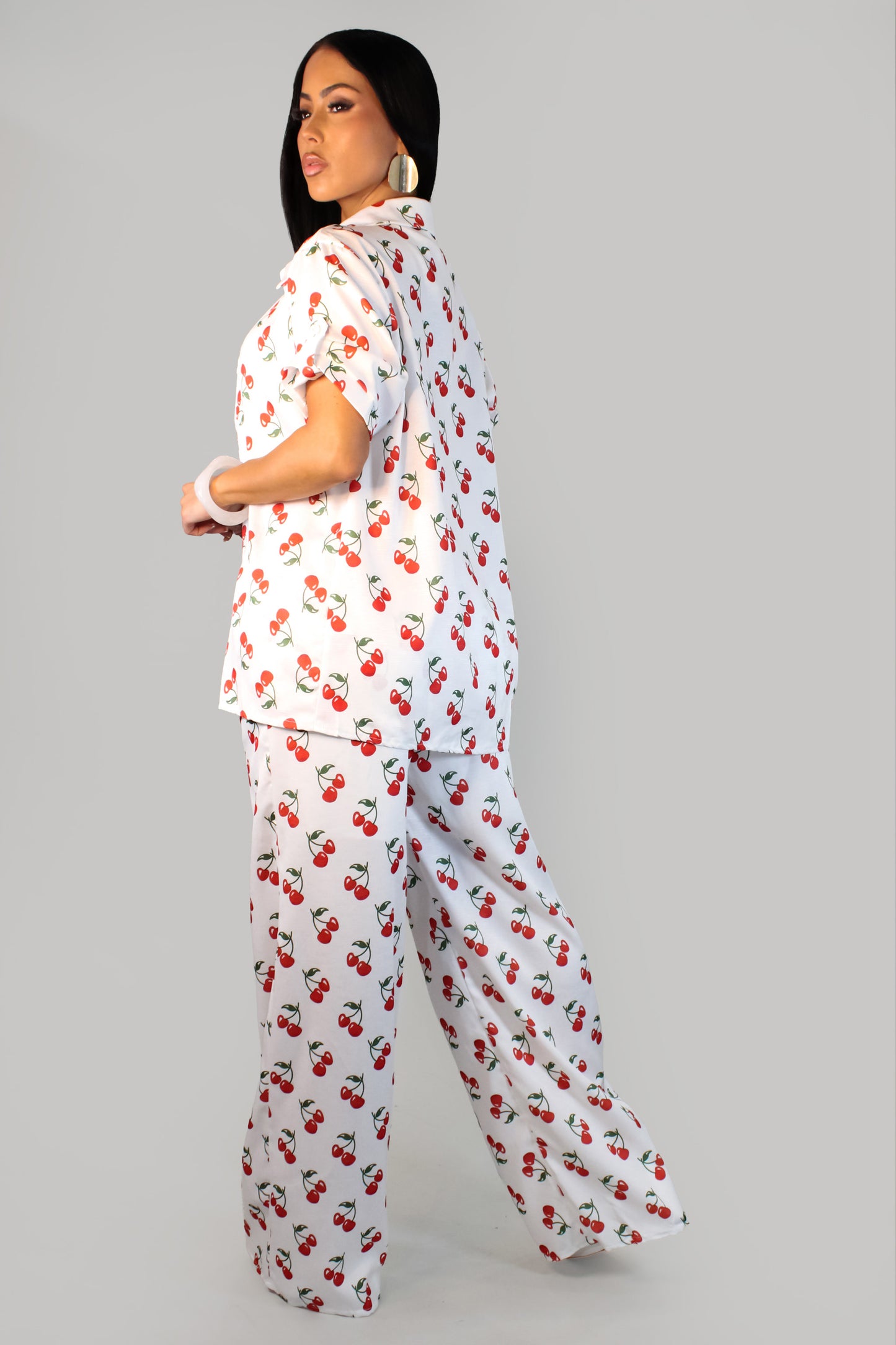 Cherry In Love Pant Set - White-Cherry