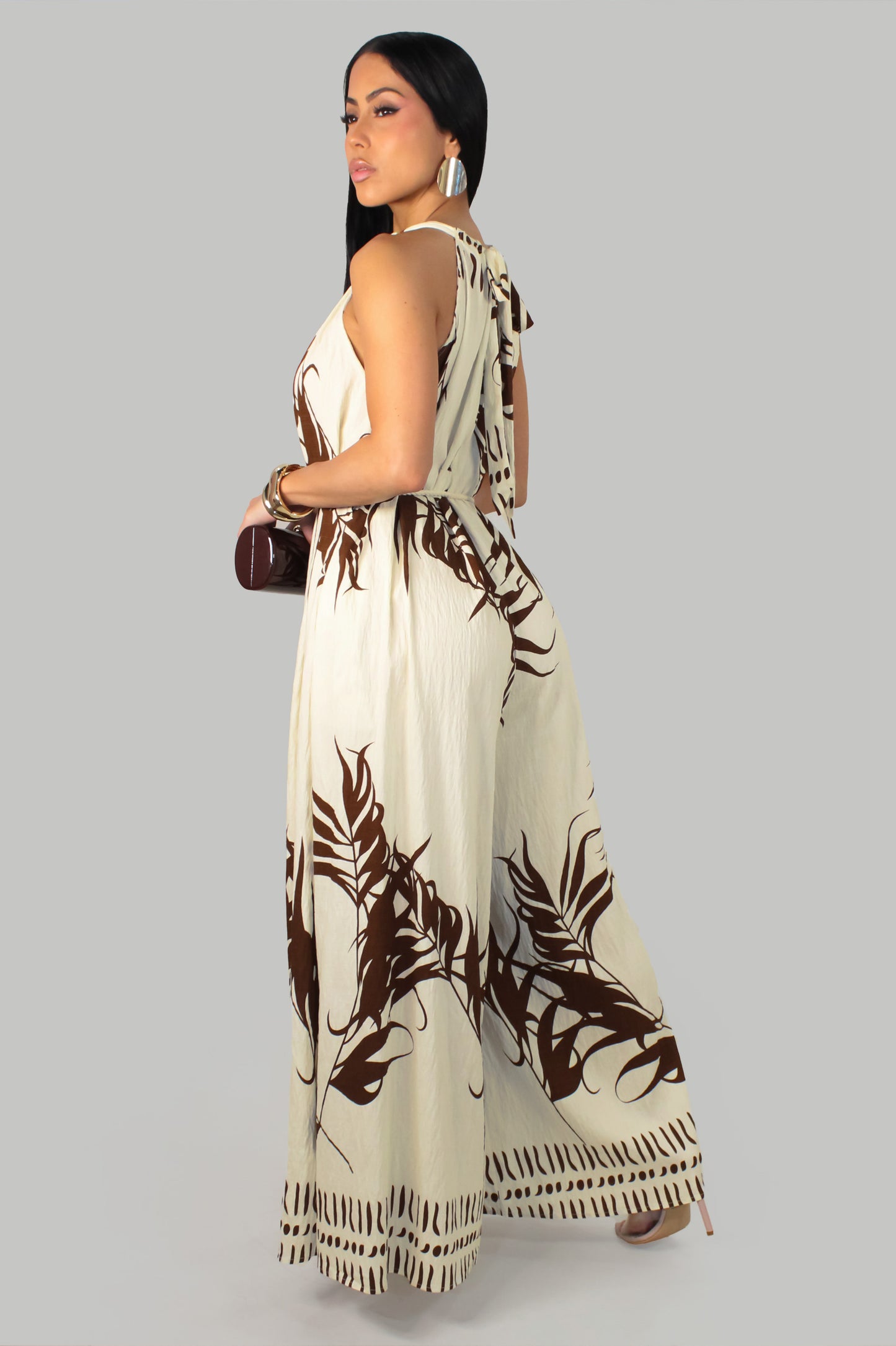 Garden Palms Jumpsuit - Ivory-Brown