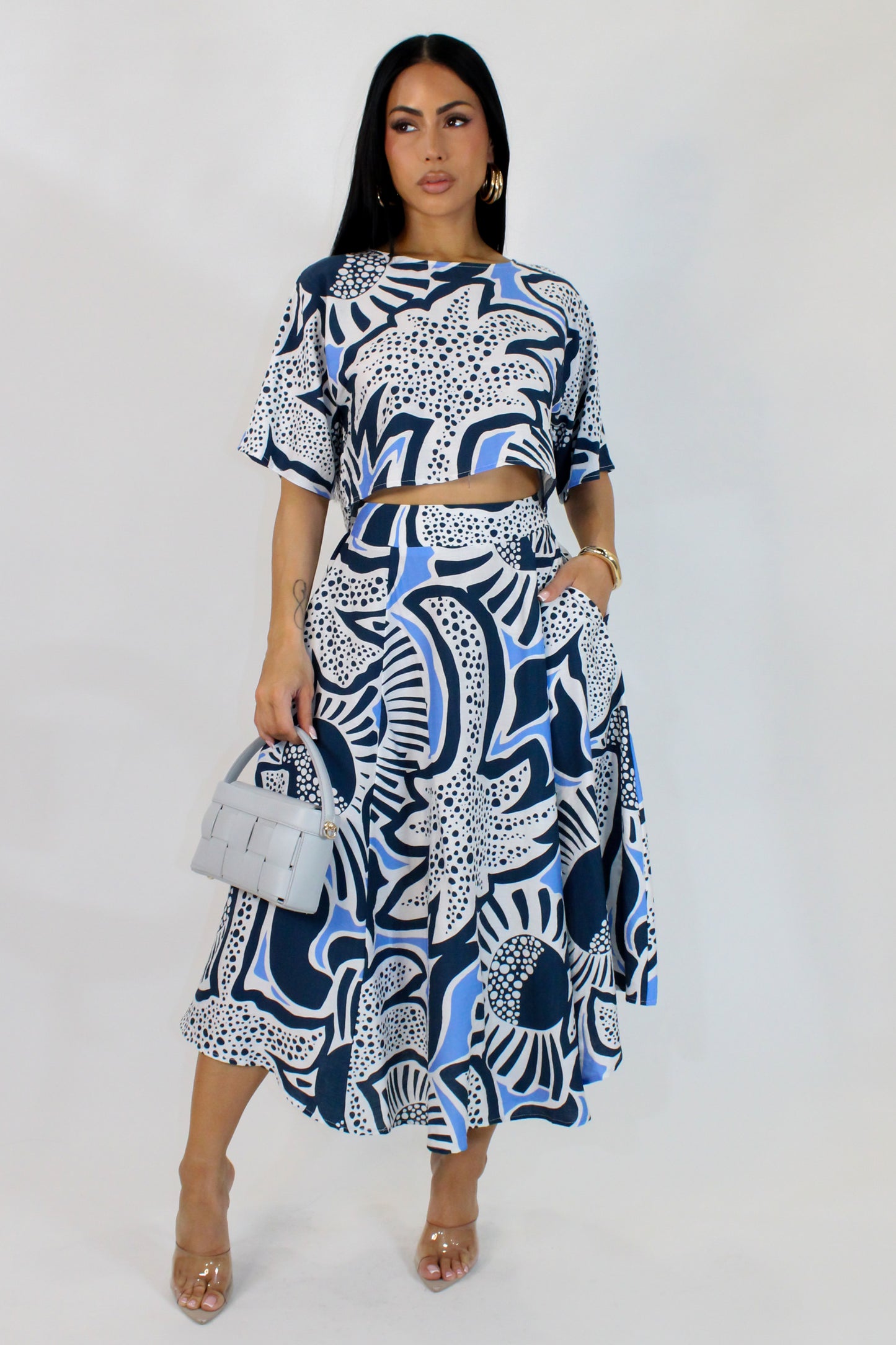 A Race With Time Skirt Set - Navy