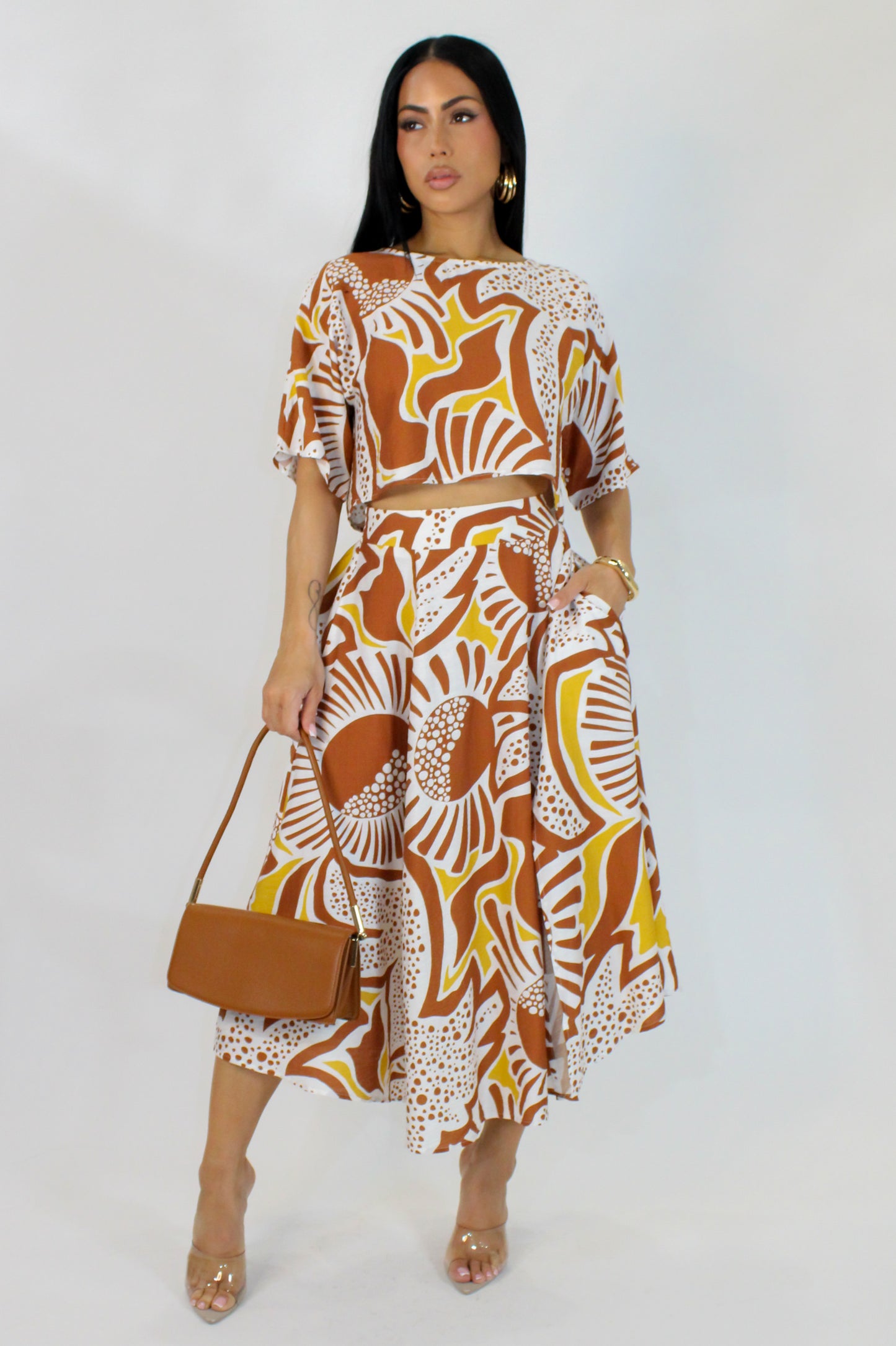 A Race With Time Skirt Set - Brown