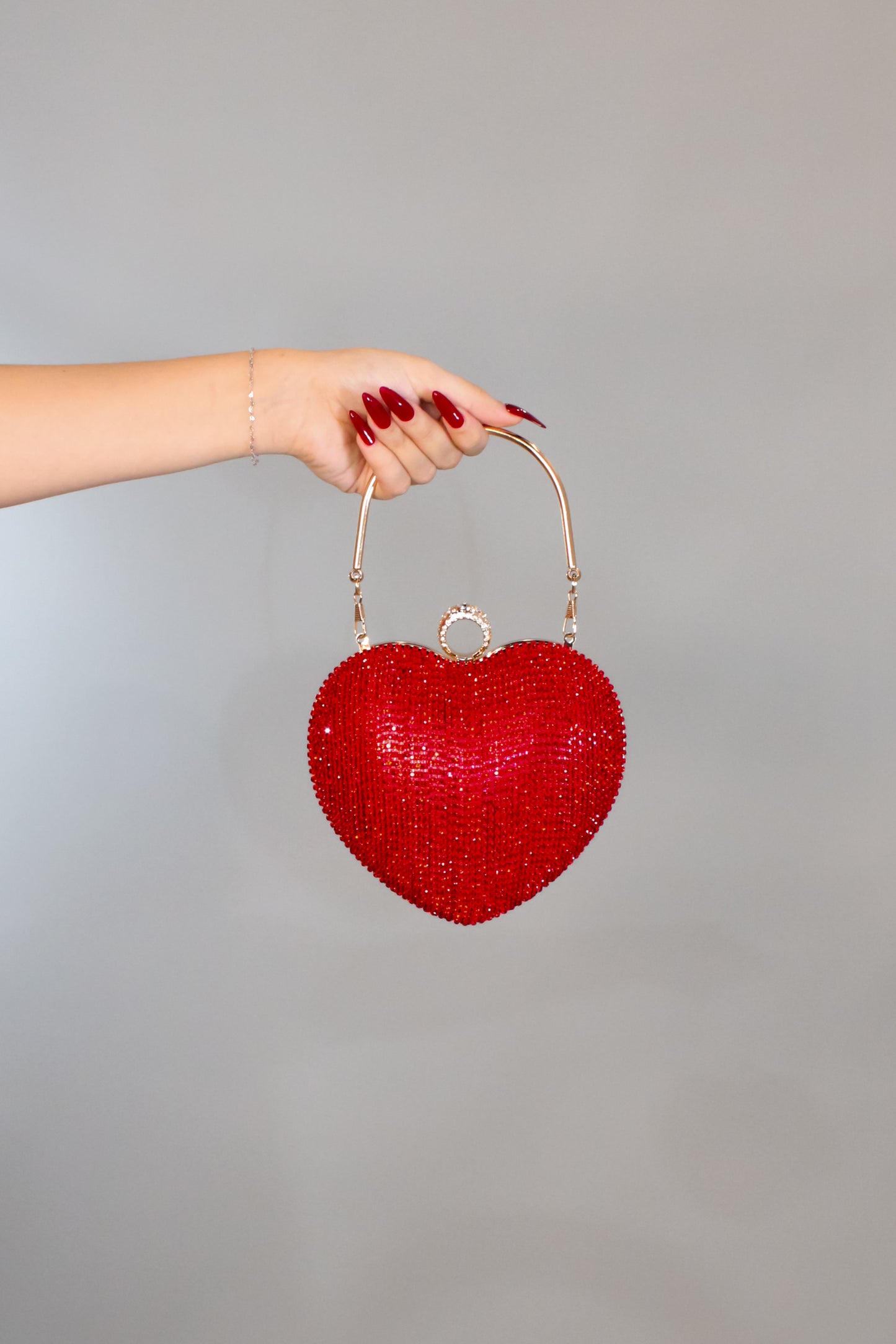 The Heart Purse - Silver - Red