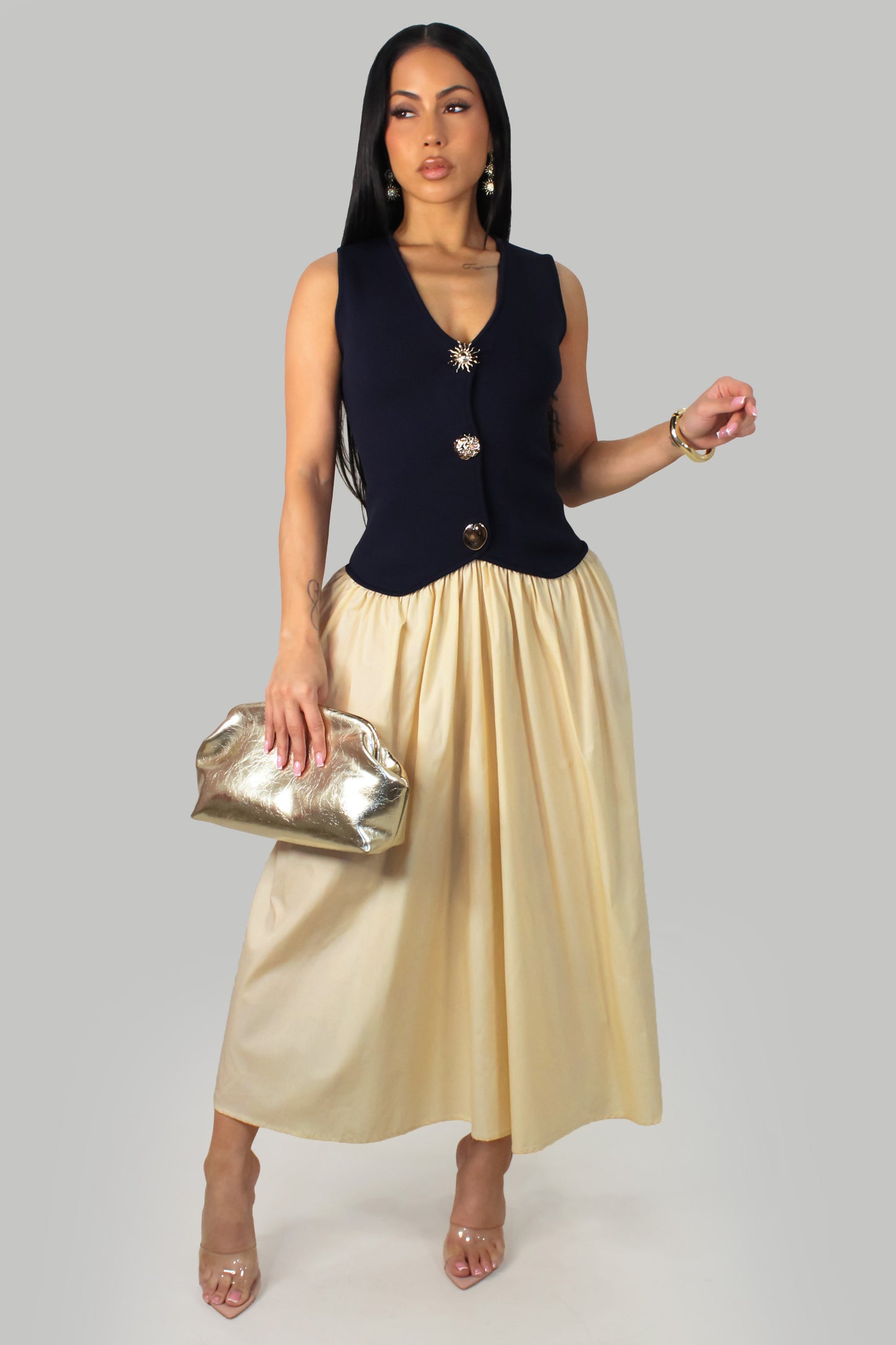 navy and cream dress Kayla Navy & Cream Midi Dress – Pretty Parade Boutique main image 1