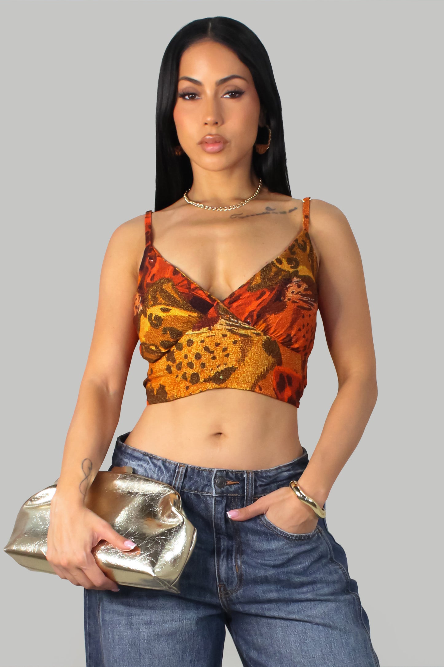 Feline Bustier Top - Rust-Multi