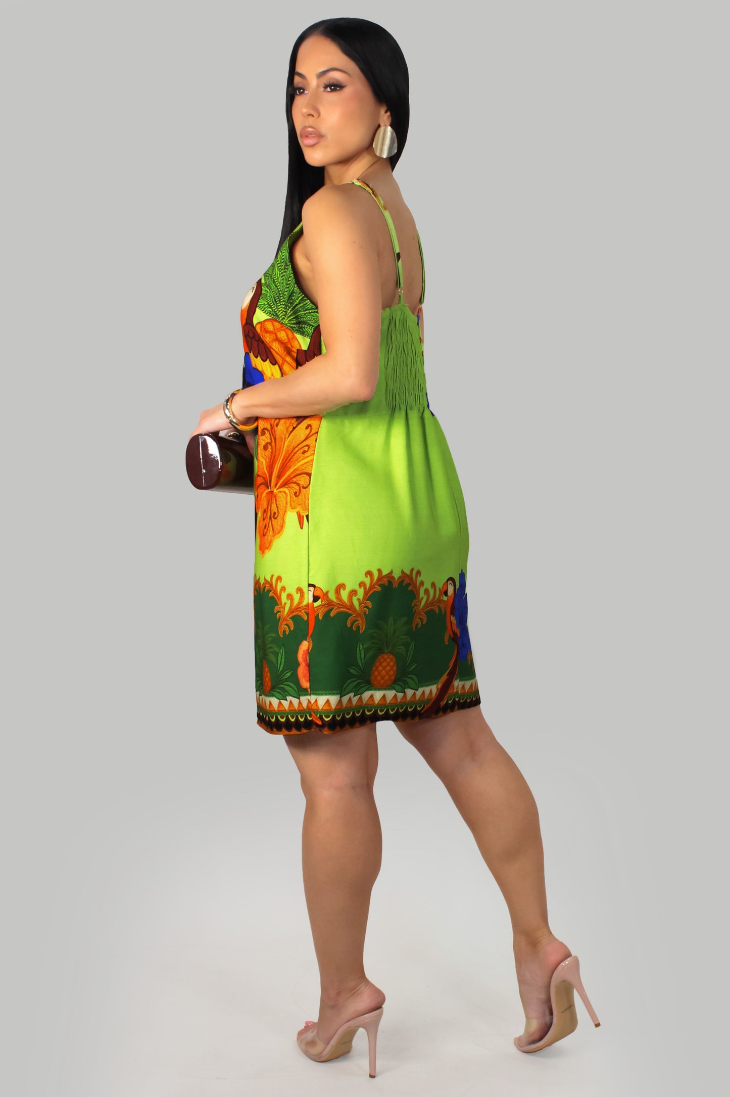 Parrots In A Tree Dress - Lime-Multi