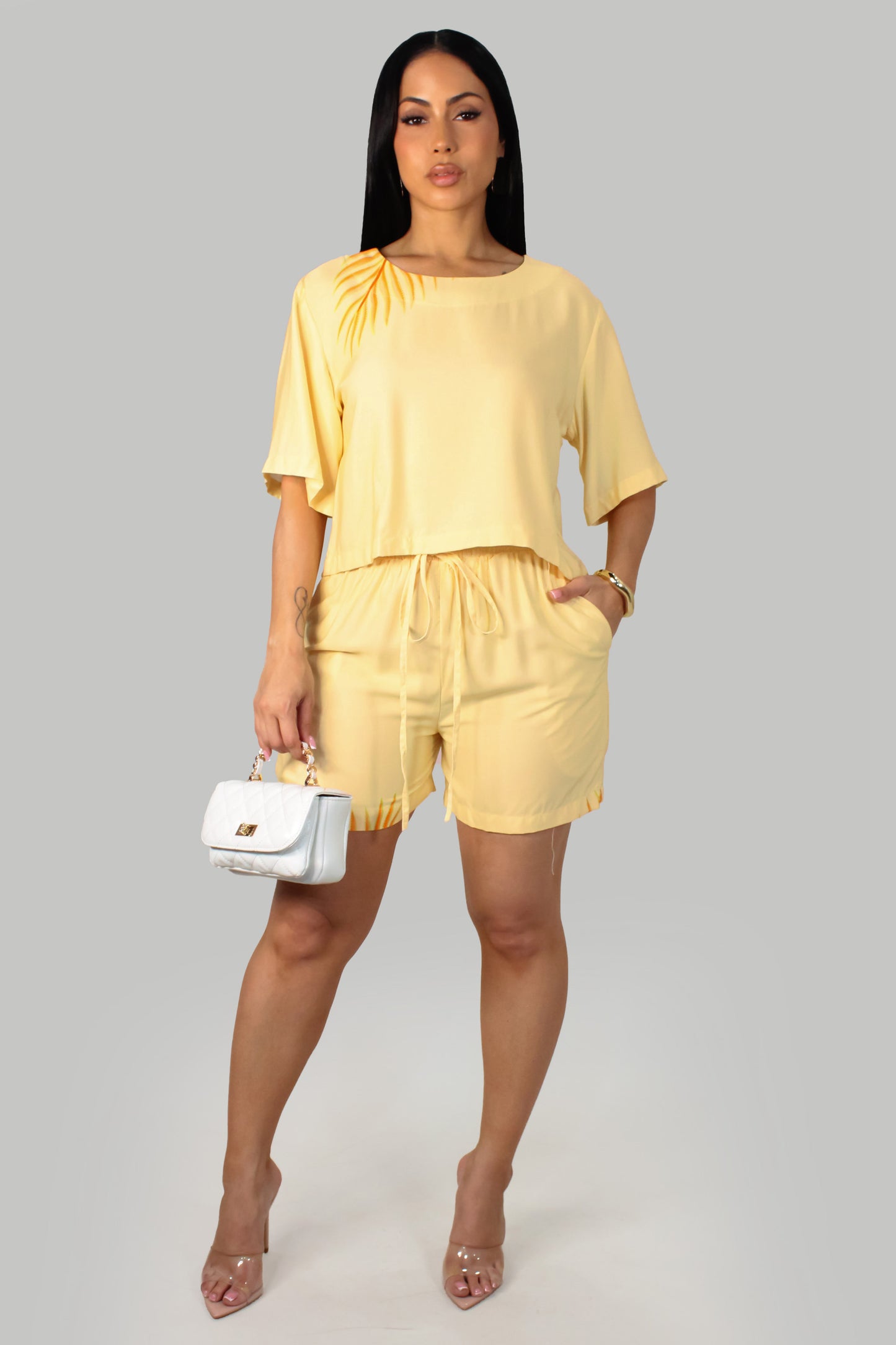 Walking Under The Palms-Short Set - Yellow