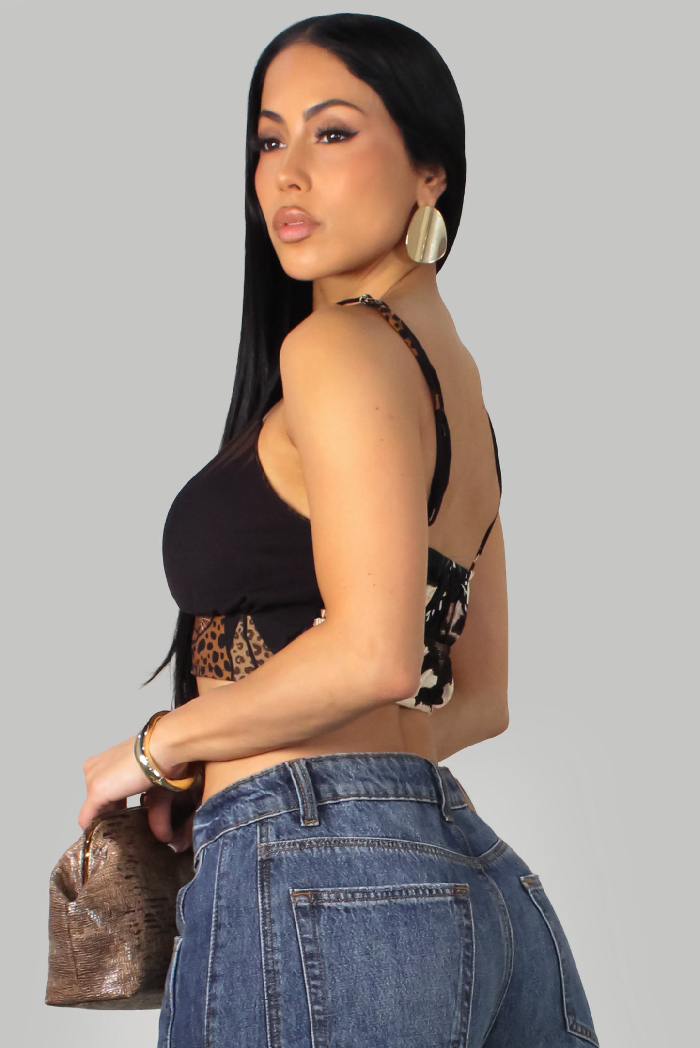 Feline Bustier Top - Brown-Multi