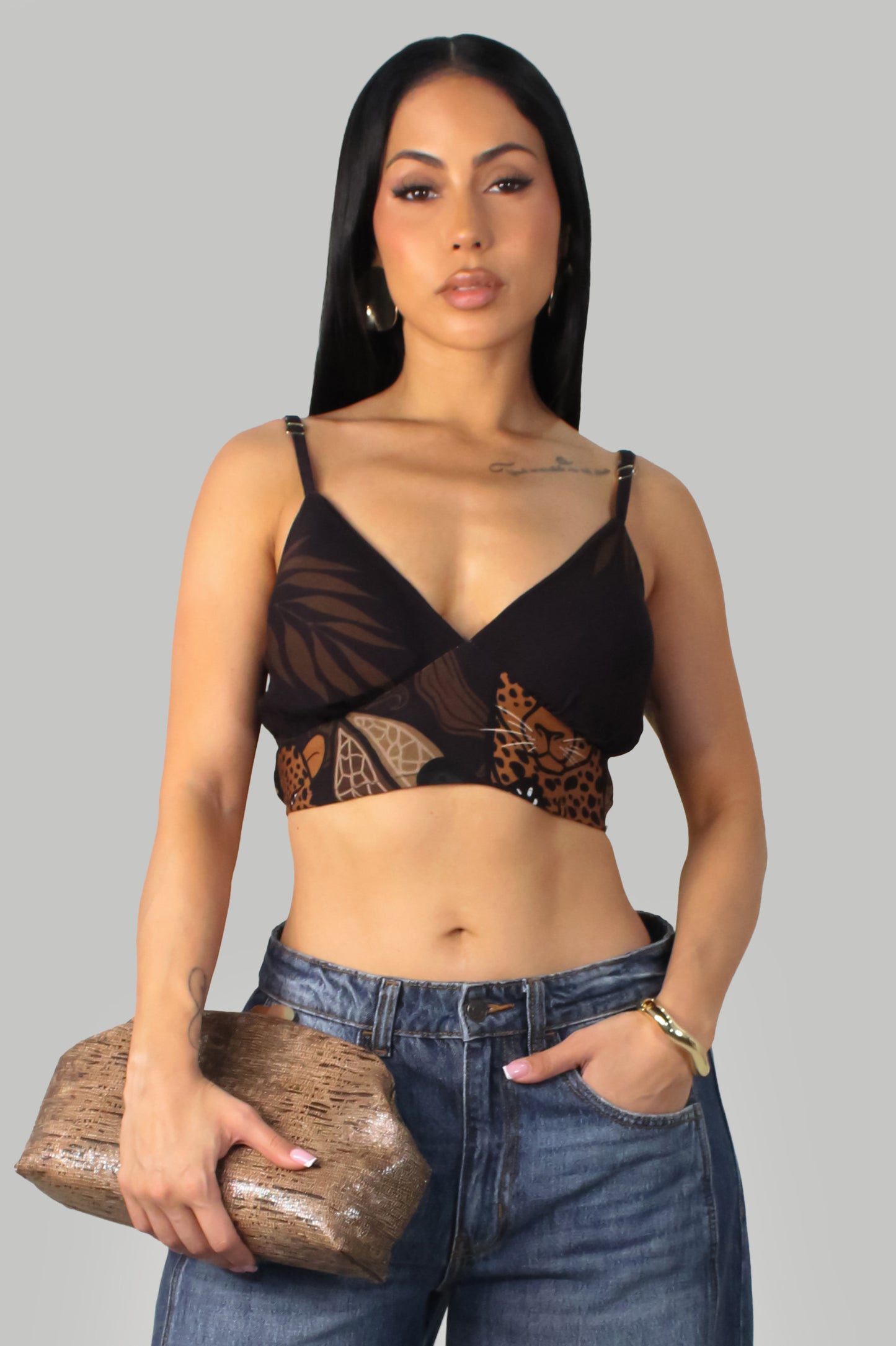 Feline Bustier Top - Brown-Multi