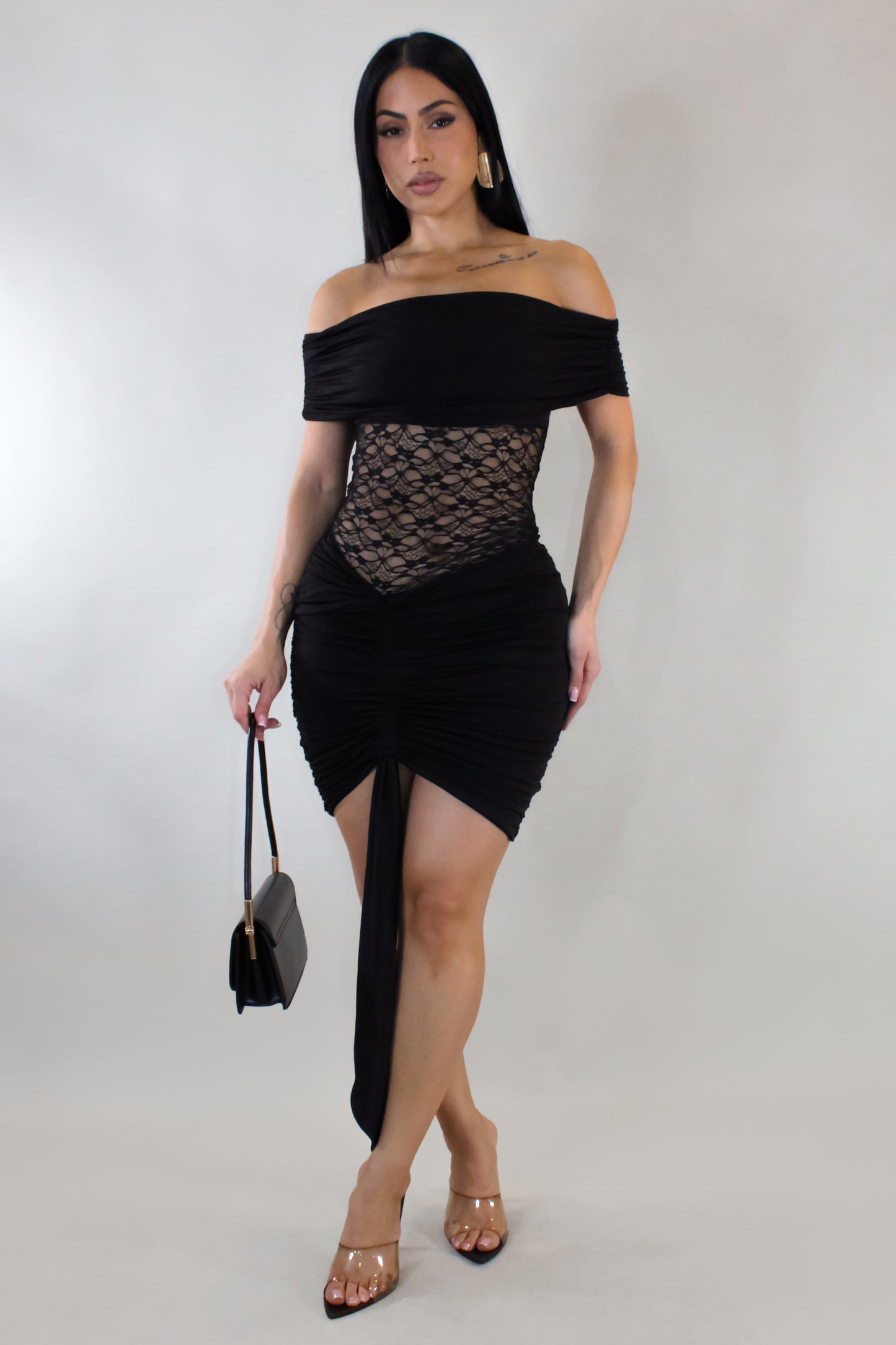 Laced Up Mini Dress - Black