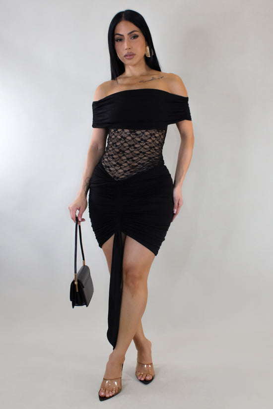 Laced Up Mini Dress - Black
