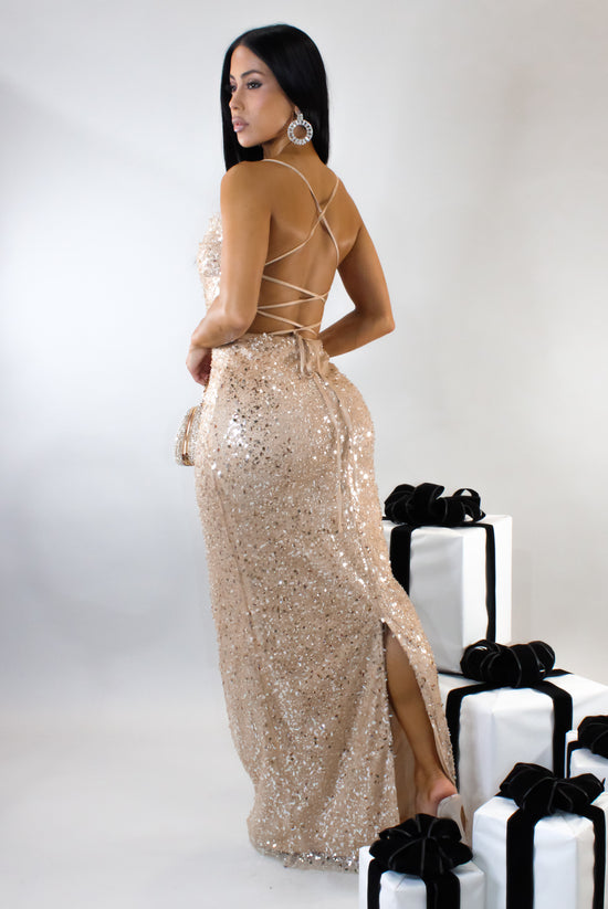 Glitz & Glam Maxi Dress - Beige
