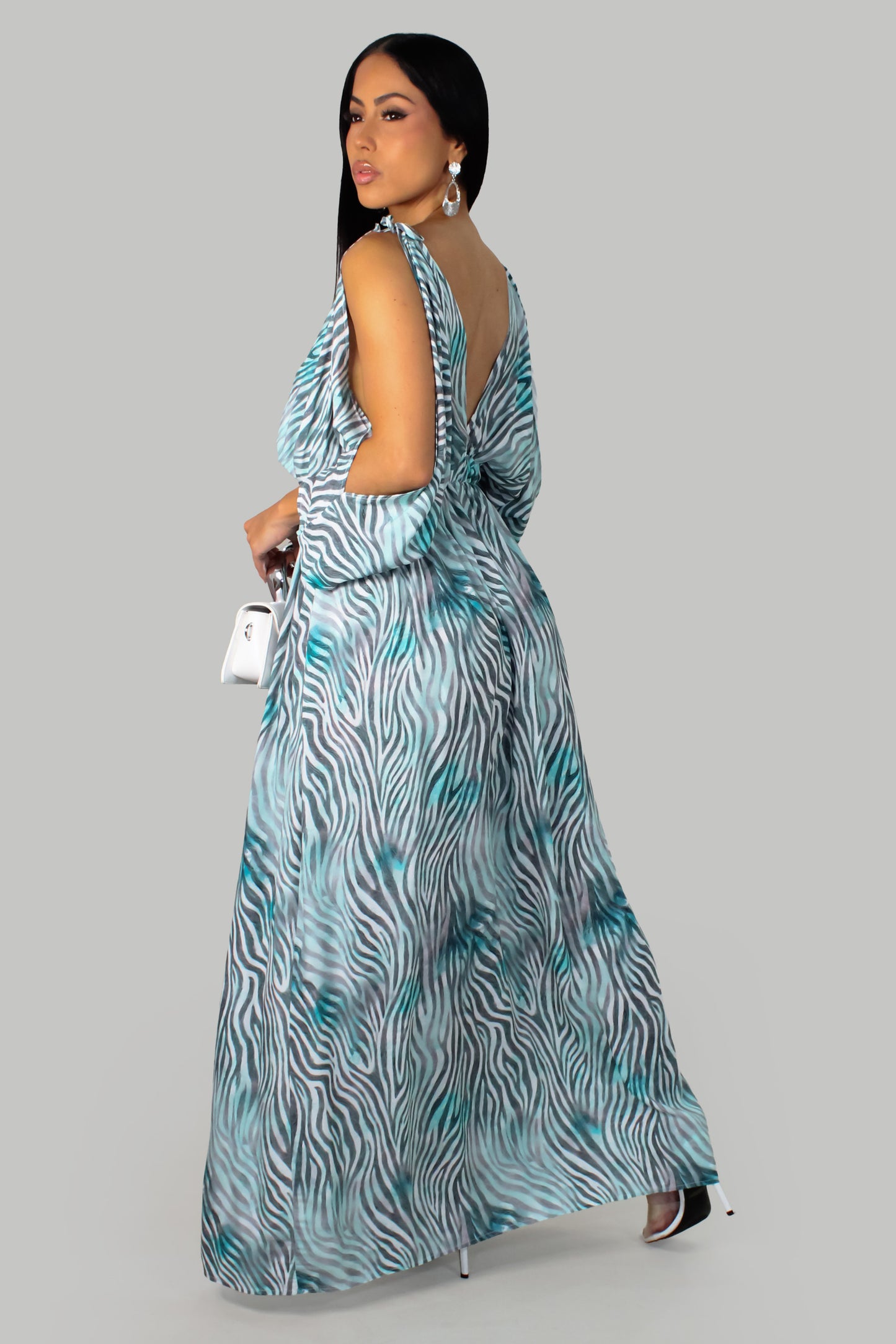 Zebra Like Dress - Teal-Multi