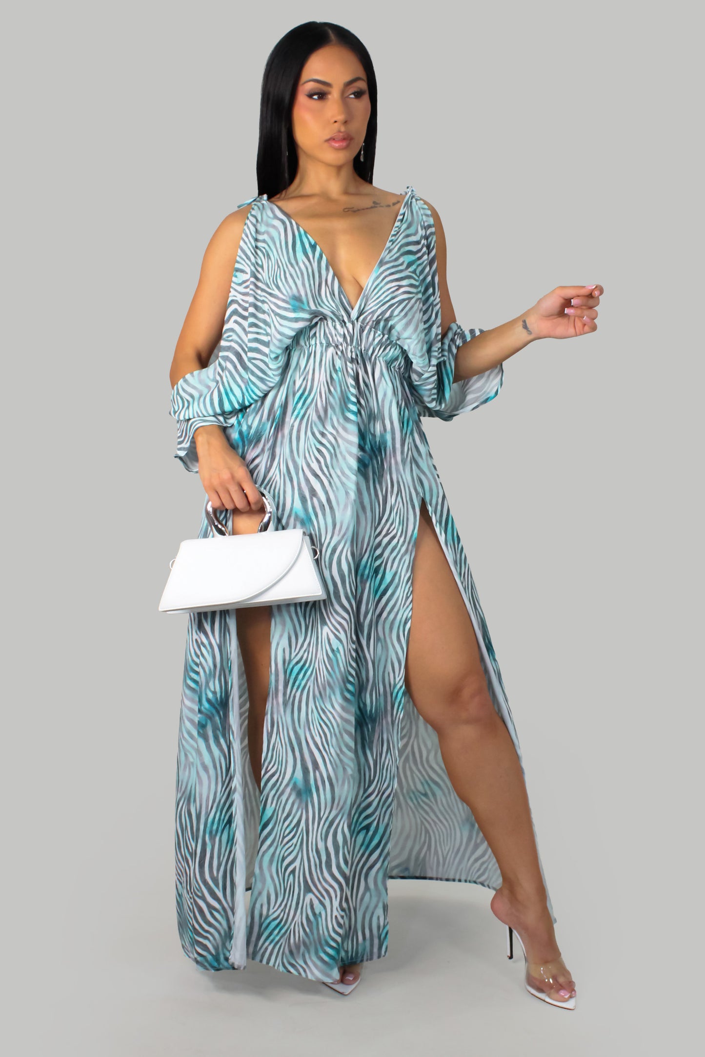 Zebra Like Dress - Teal-Multi