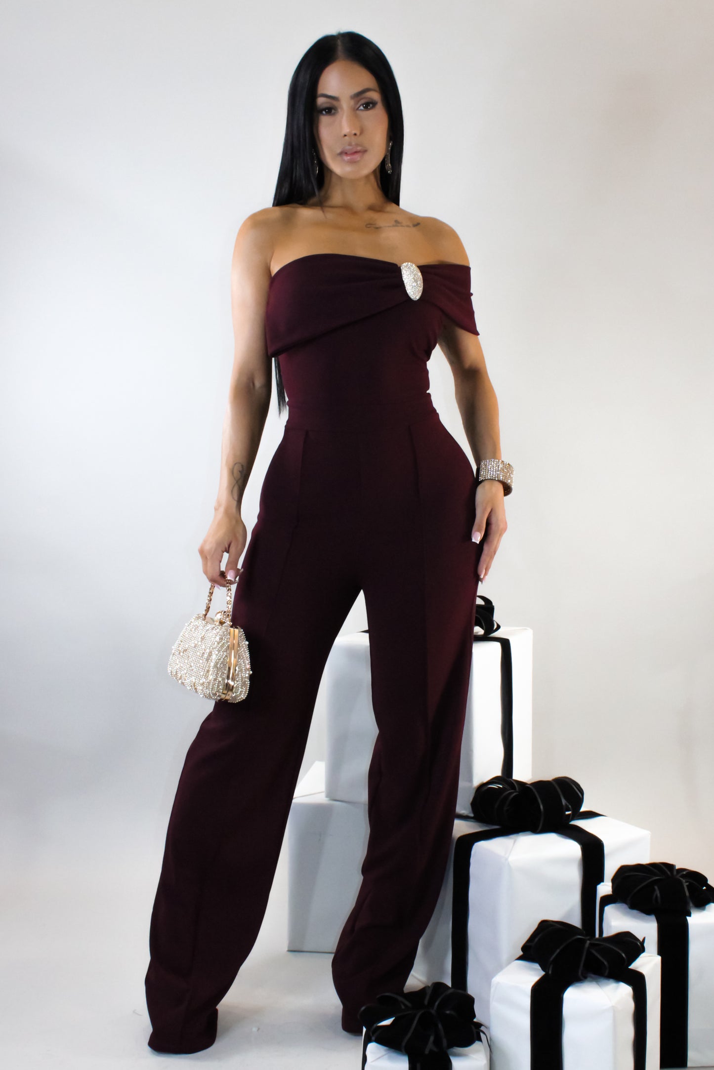 Boujee Dinners Jumpsuit - Burgundy
