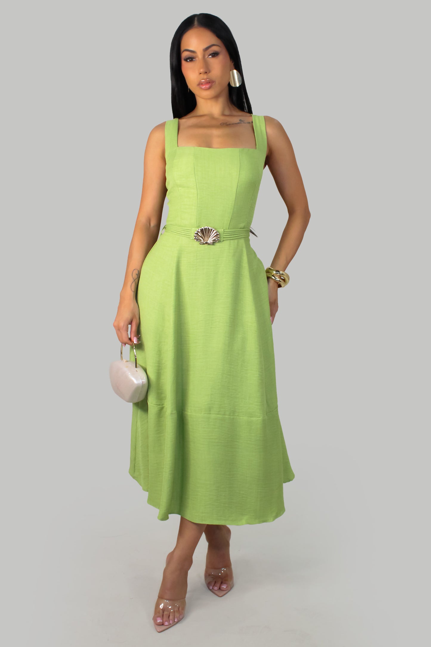 Like Linen Like Shell Dress - Lime