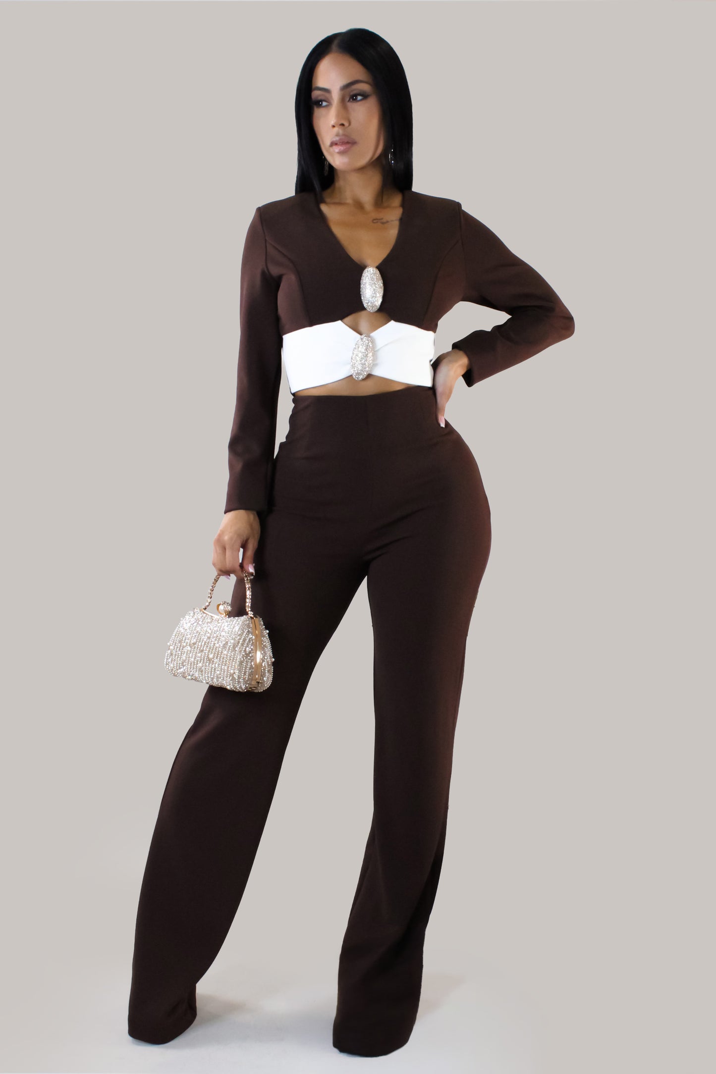 Dinner In Rome Pant Set - Brown