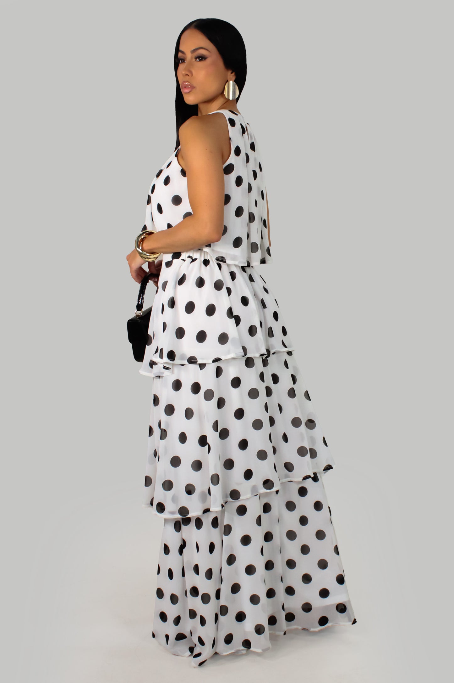 Dots Layer Over Skirt Set- White