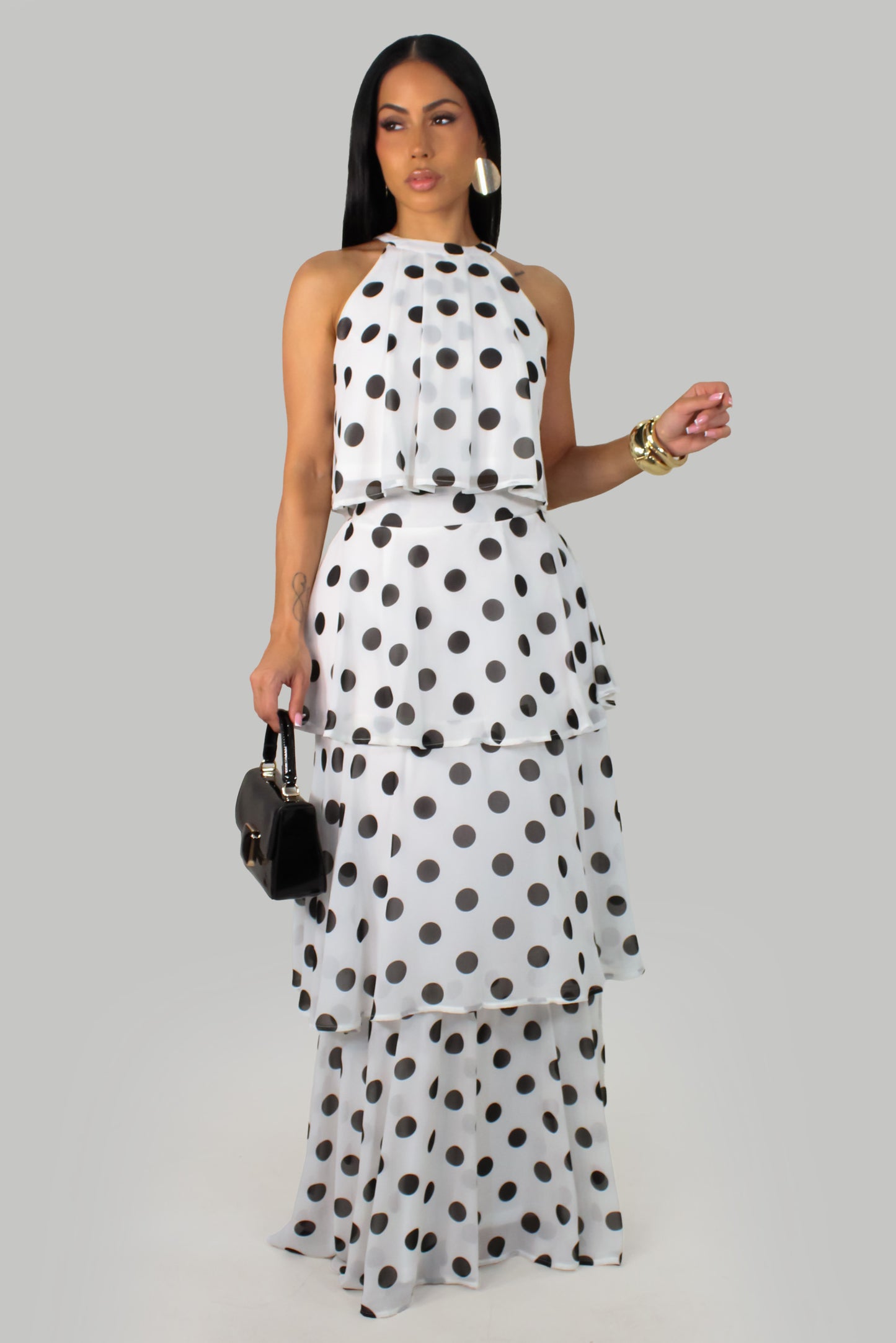 Dots Layer Over Skirt Set- White