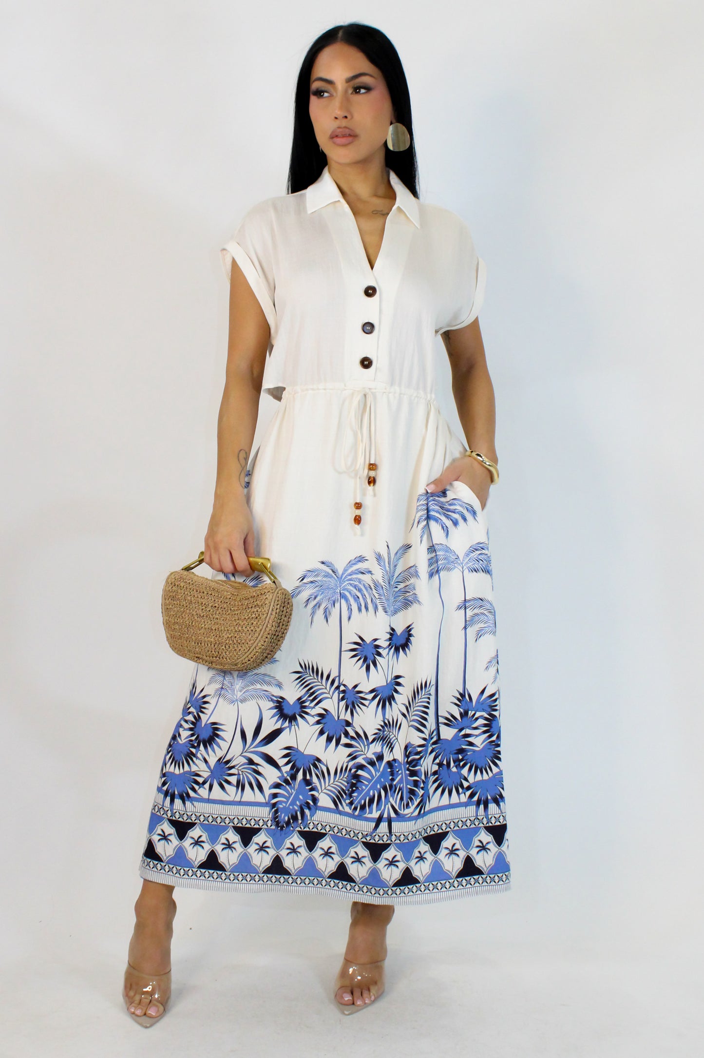 Bahamas Escape Midi Dress - Blue-Multi