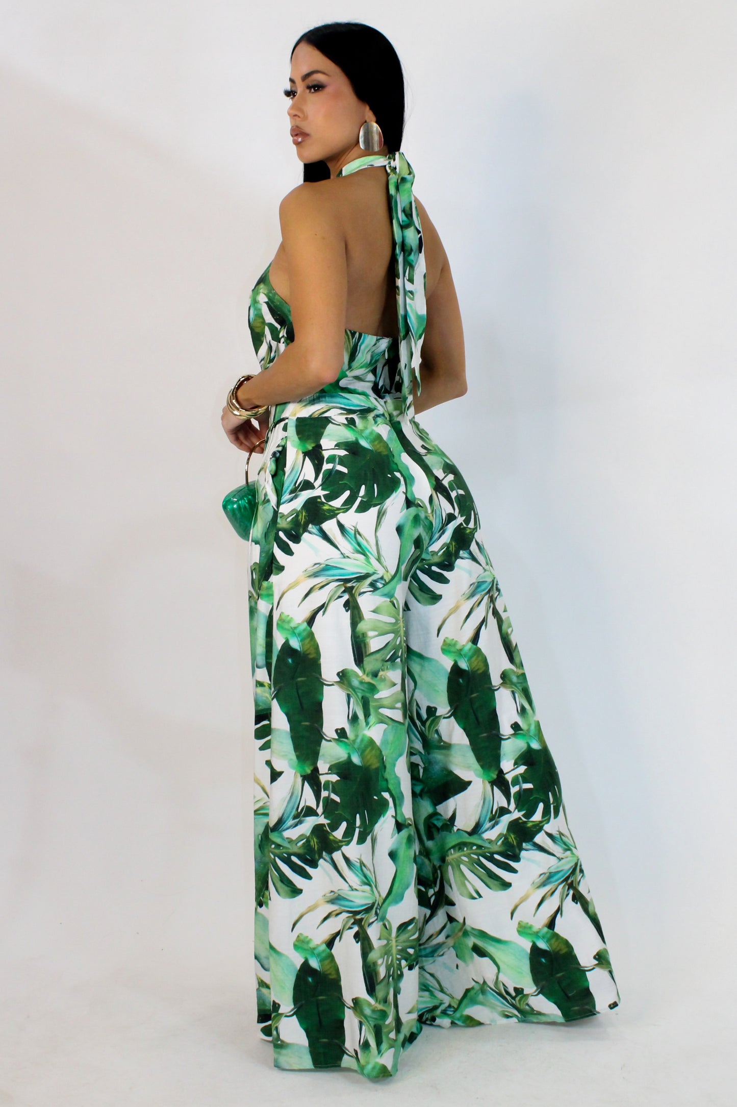 Forward In Leaves Jumpsuit - Floral-Green