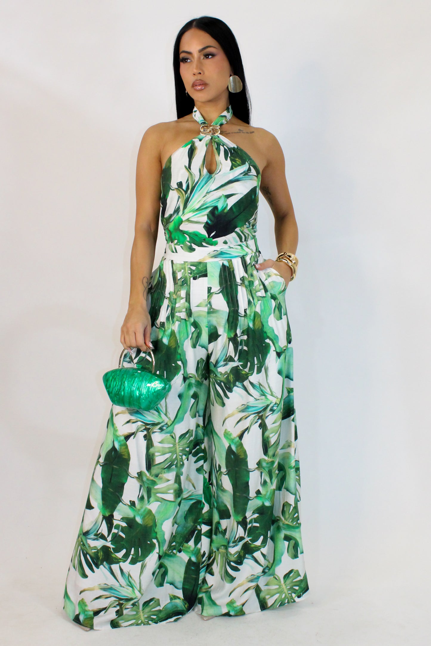 Forward In Leaves Jumpsuit - Floral-Green