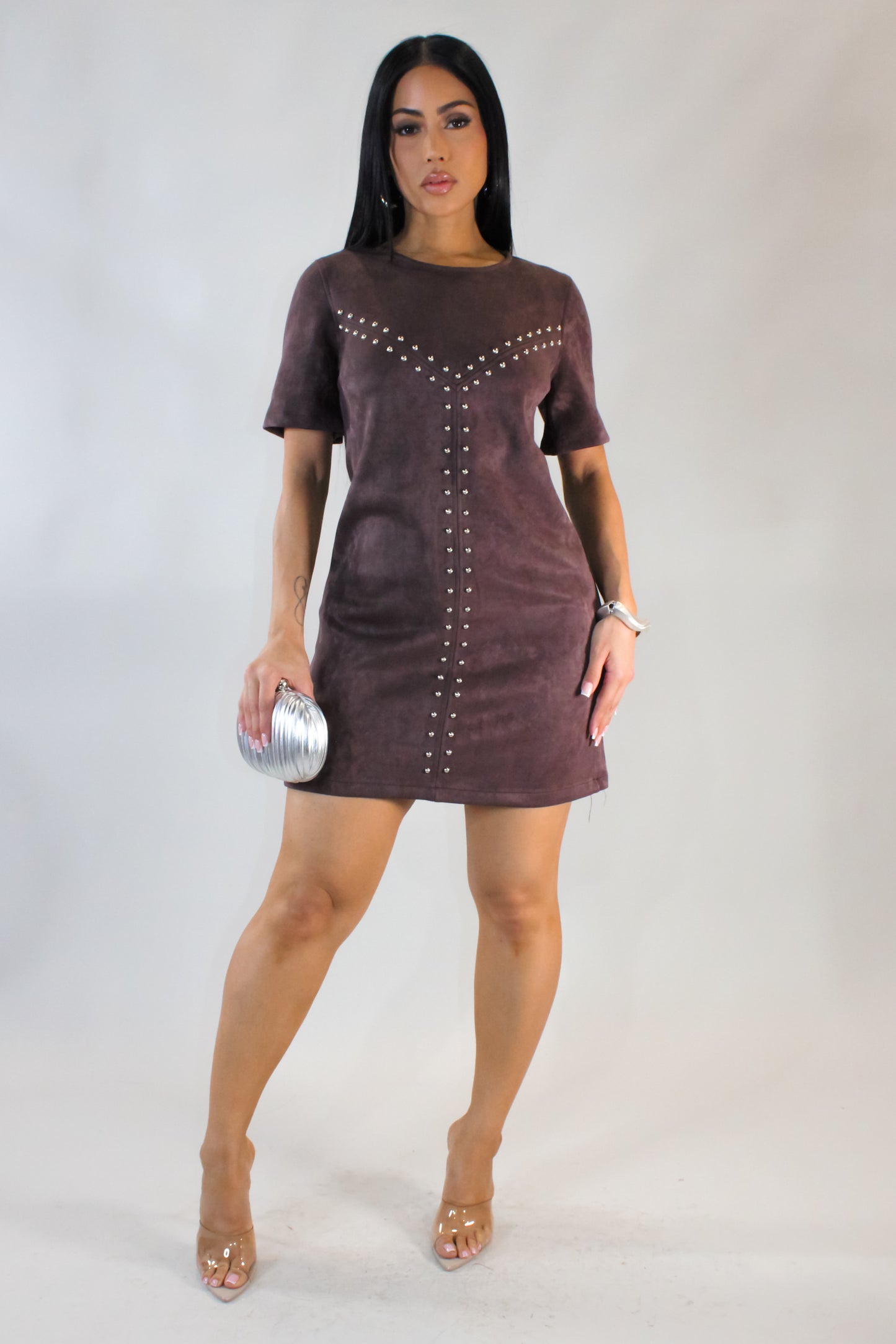 Make You Notice Mini Dress - Brown
