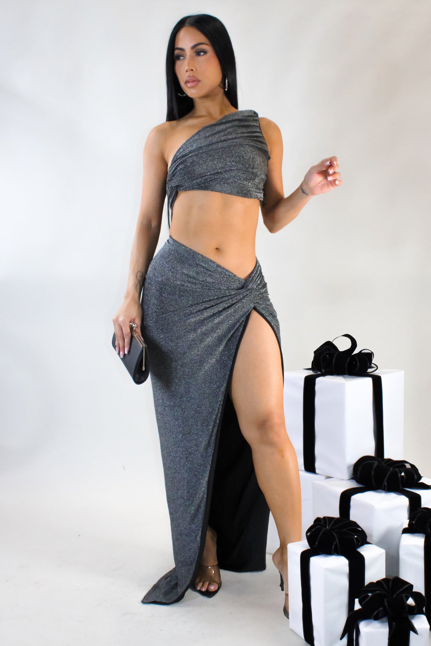 Hear Me Out Two Piece Skirt Set - Black