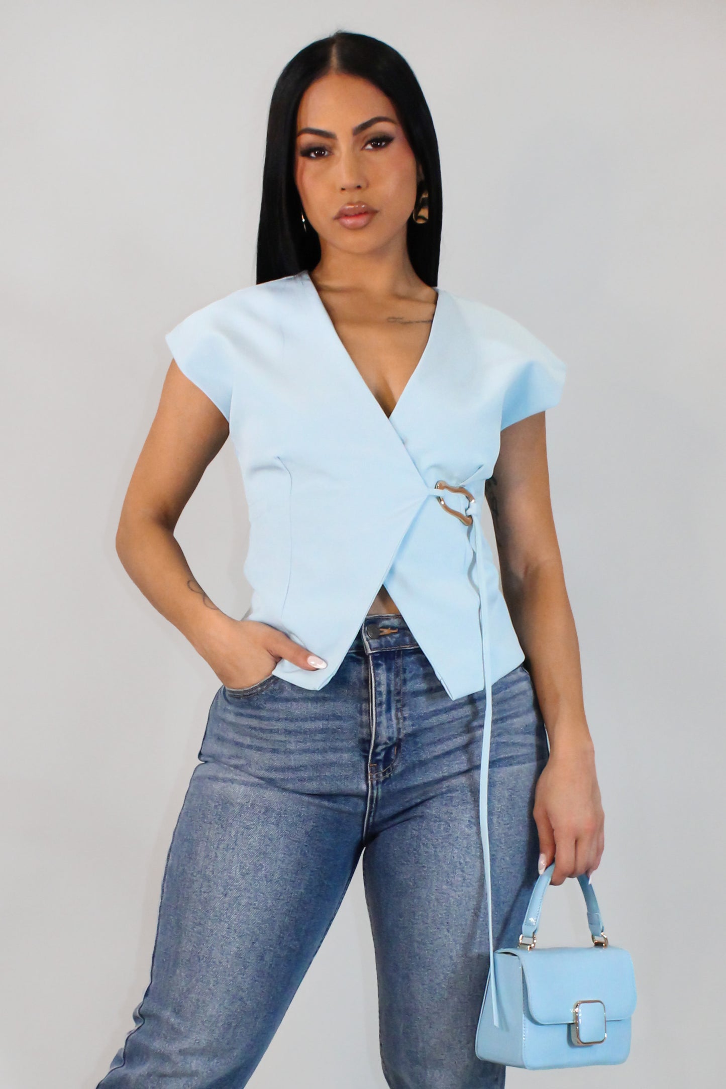 Flavia Cross Top - Blue