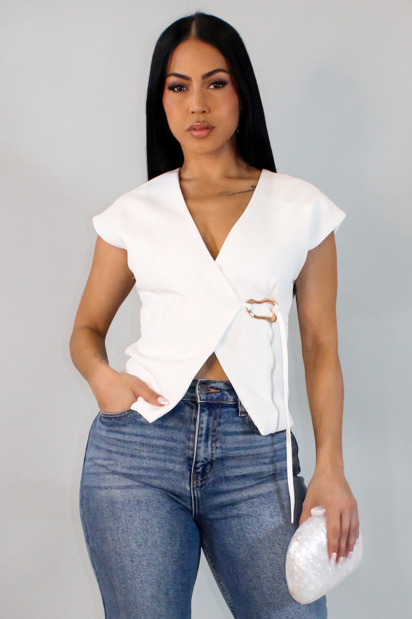 Flavia Cross Top - White