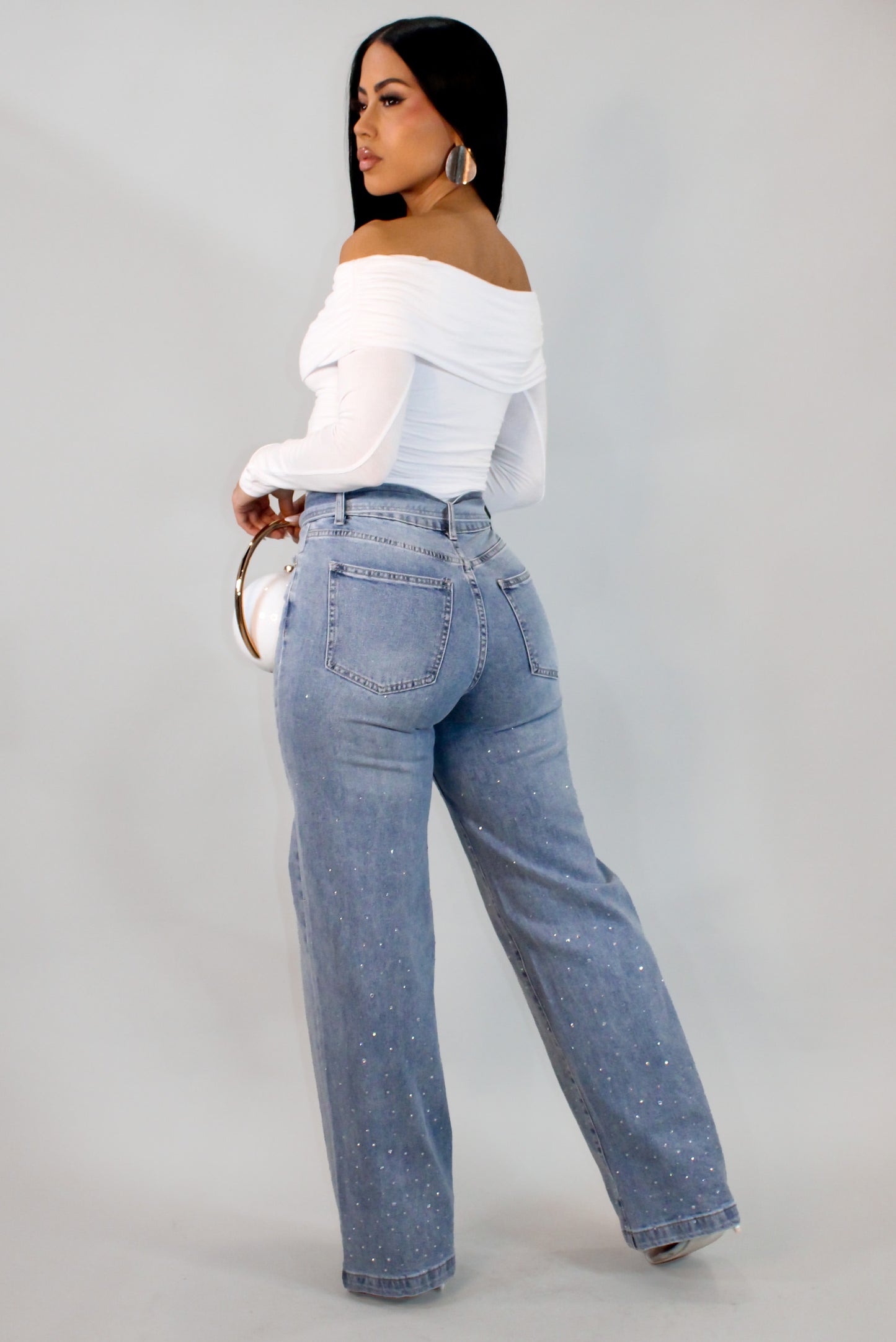 Detailed Bling Denim Pants - Light Wash