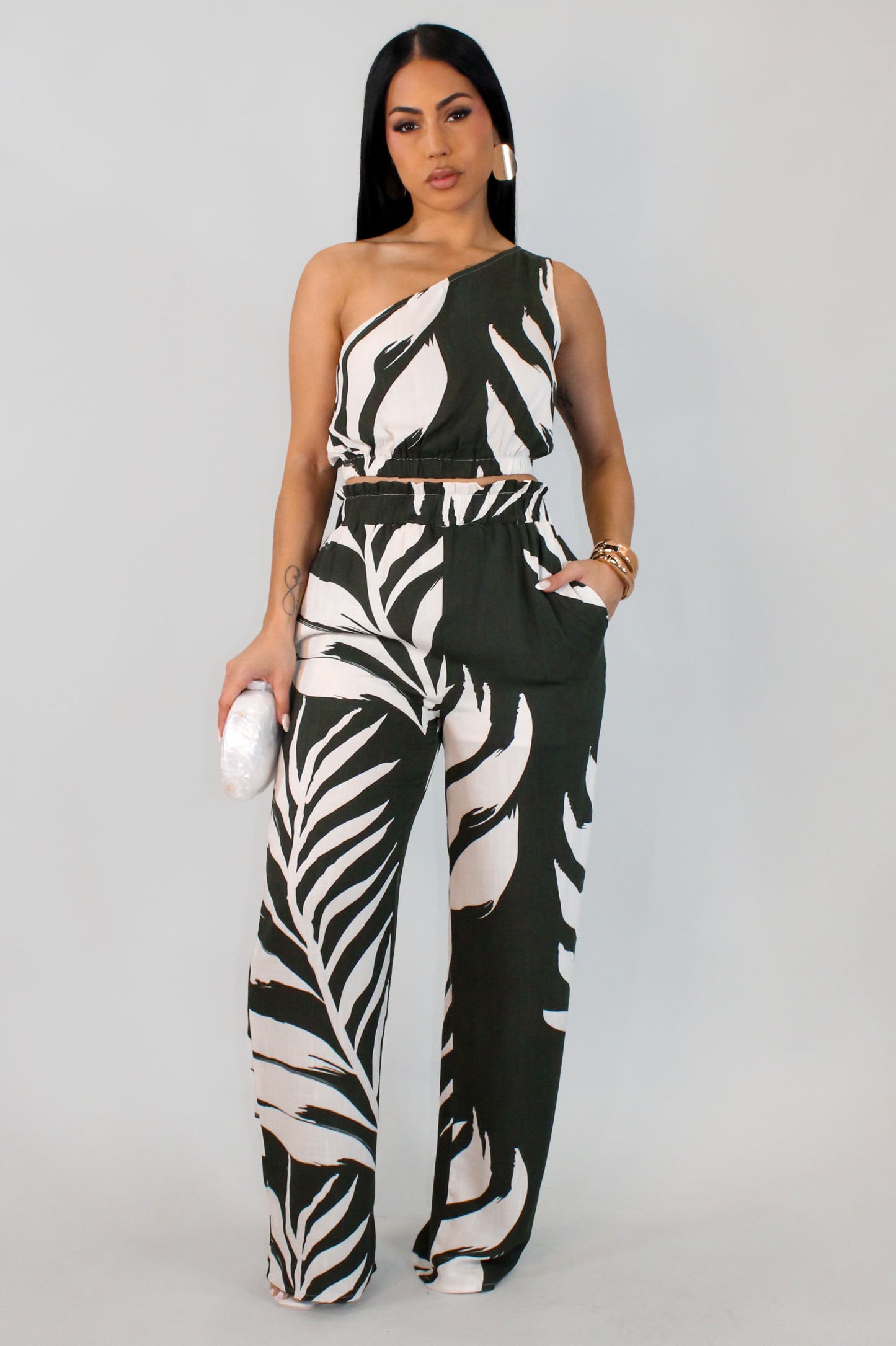 Havana About Pants Set - Green-Floral