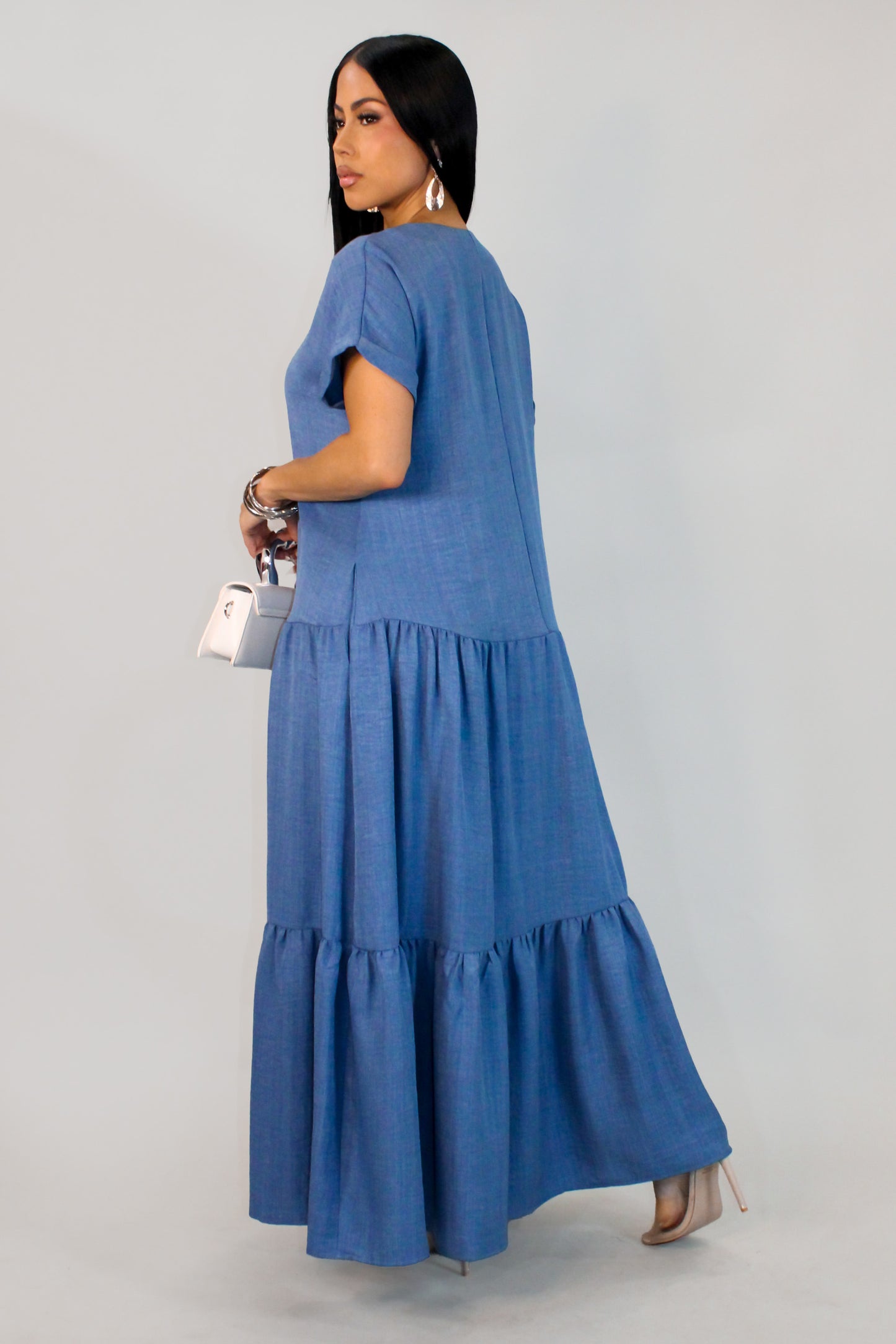 Denim Like Maxi Dress - Blue