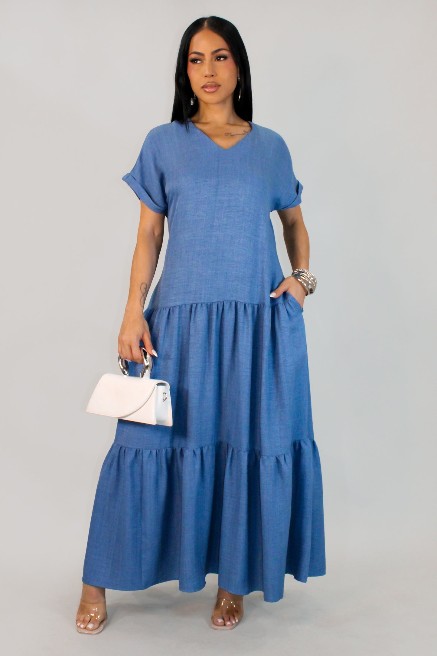 Denim Like Maxi Dress - Blue