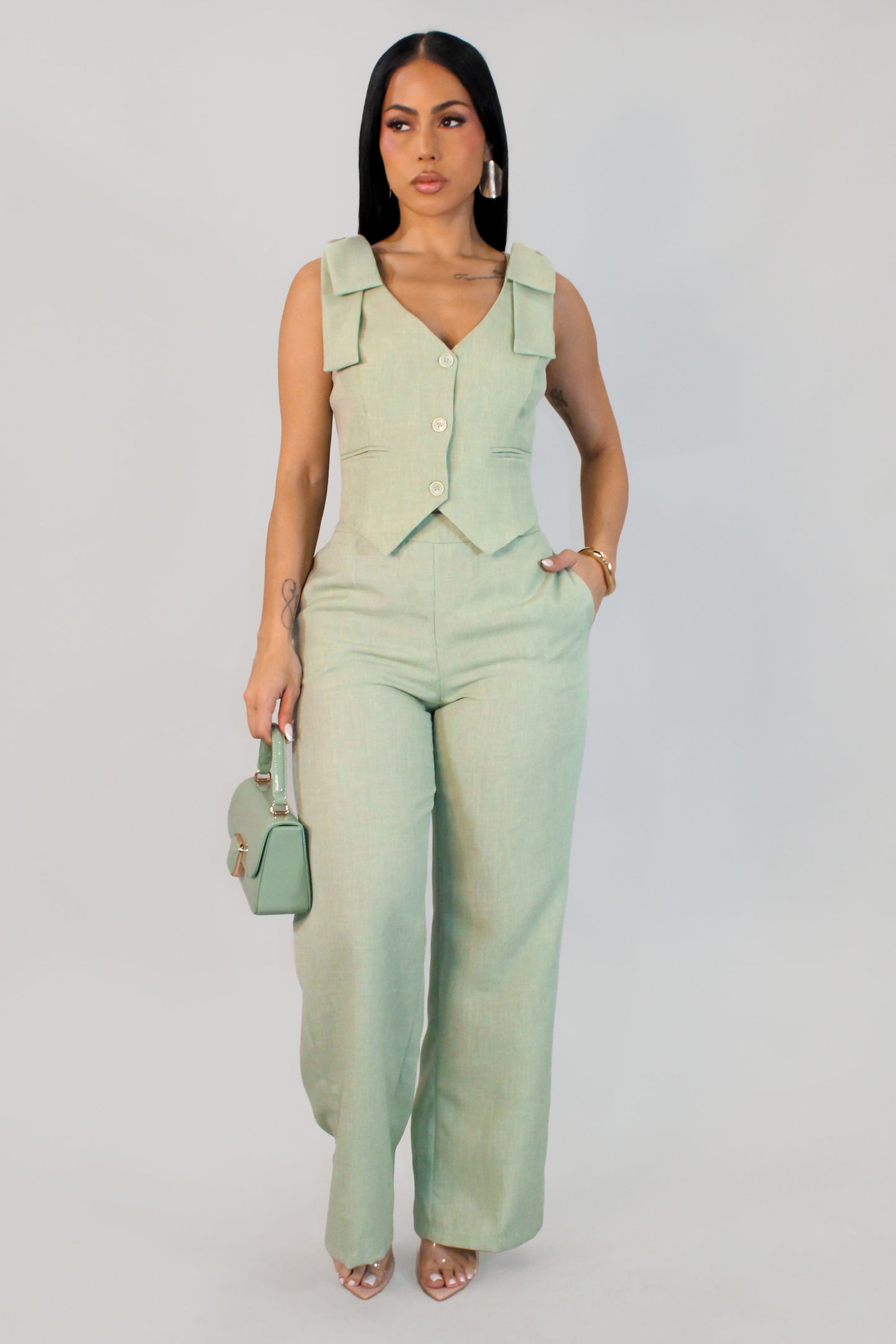 Morning In Downtown Pant Set - Matcha