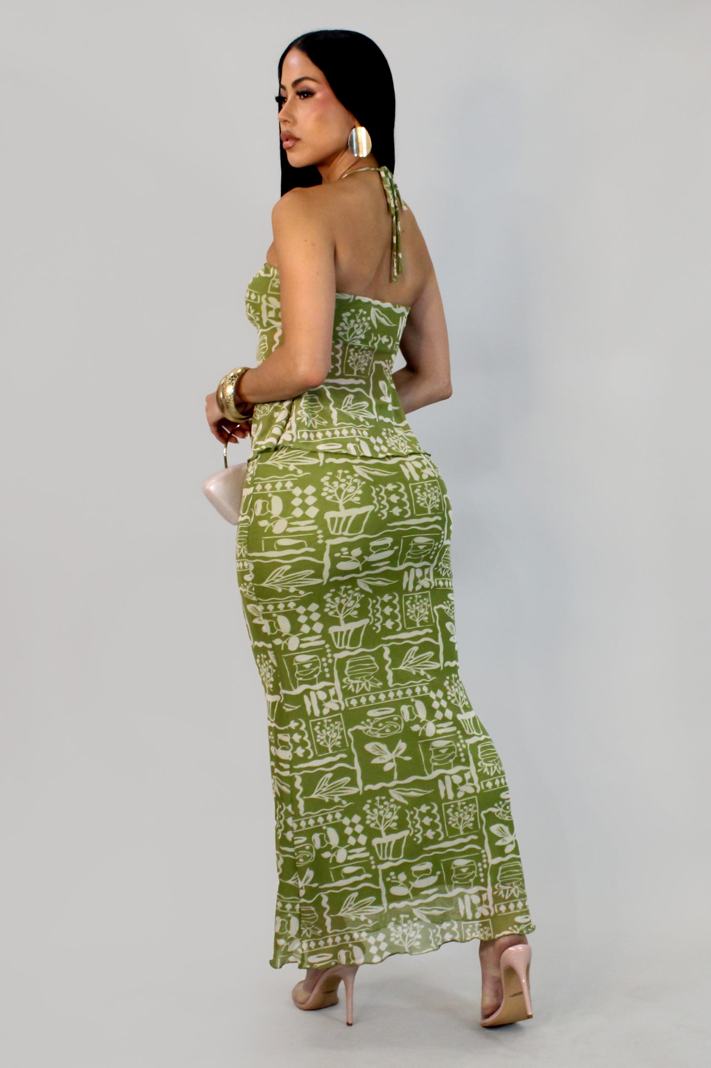 At The Garden II Skirt Set -Green
