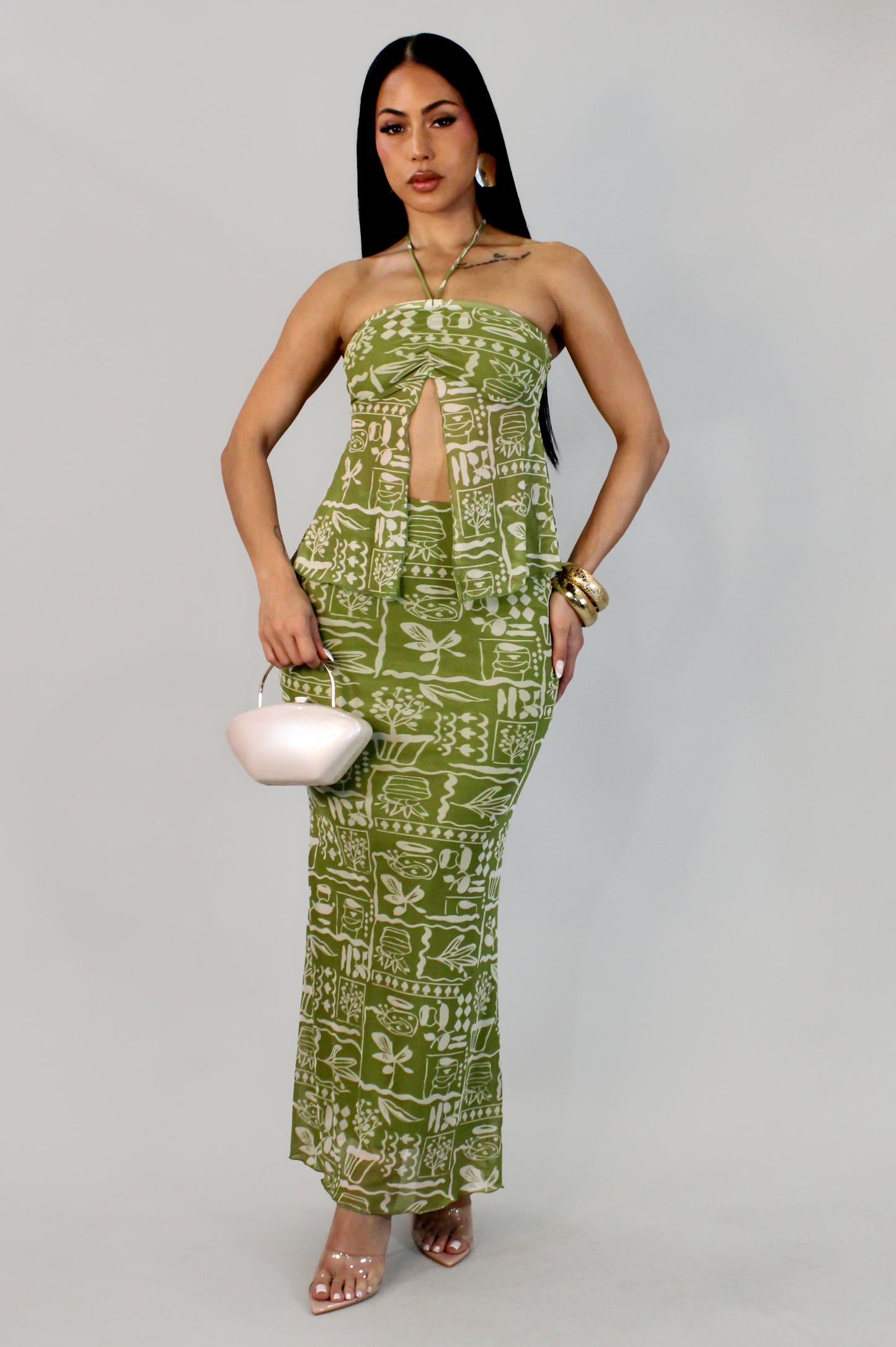 At The Garden II Skirt Set -Green