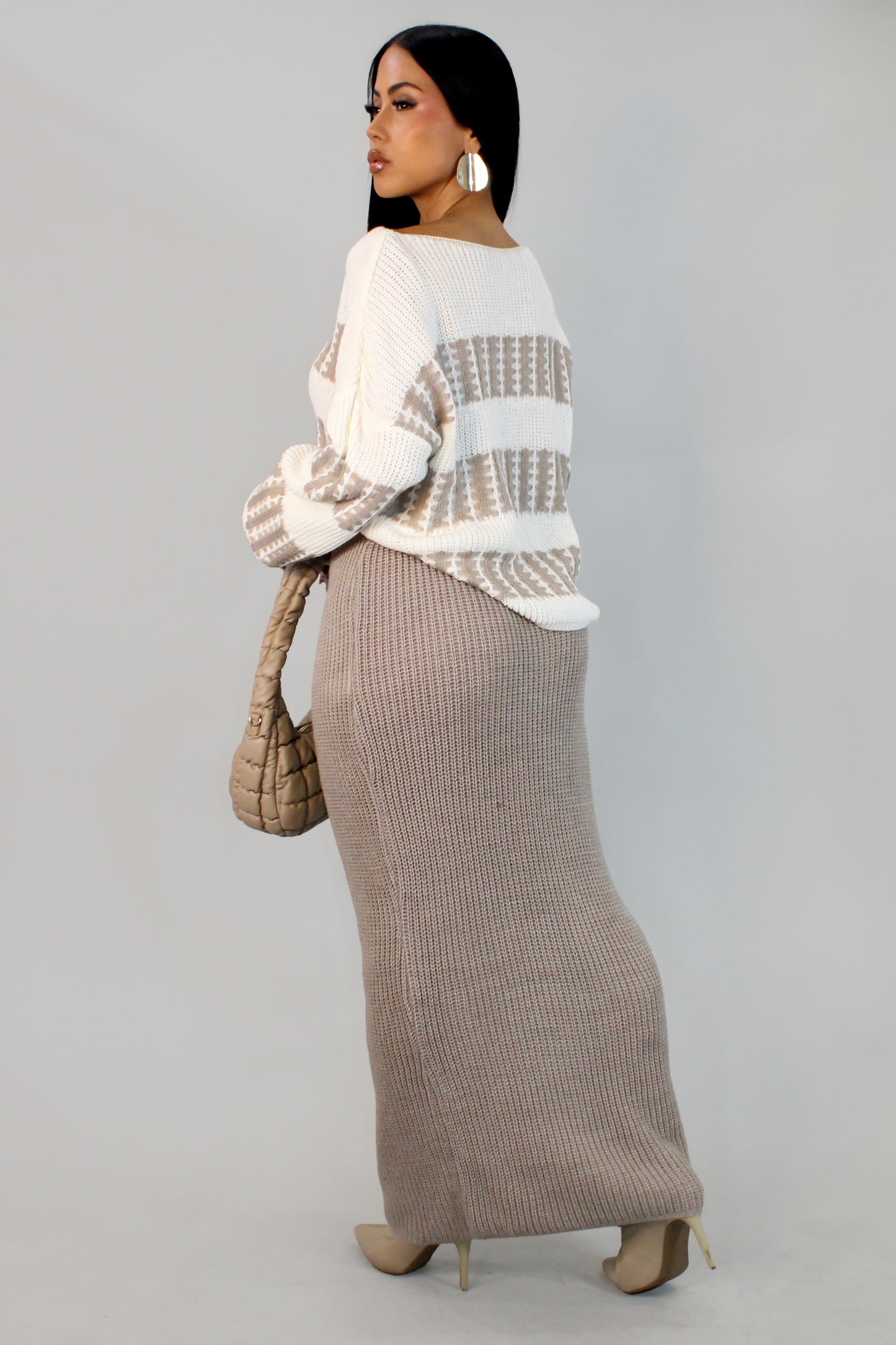 Breakfast At Porto Skirt Set - Cream-Taupe