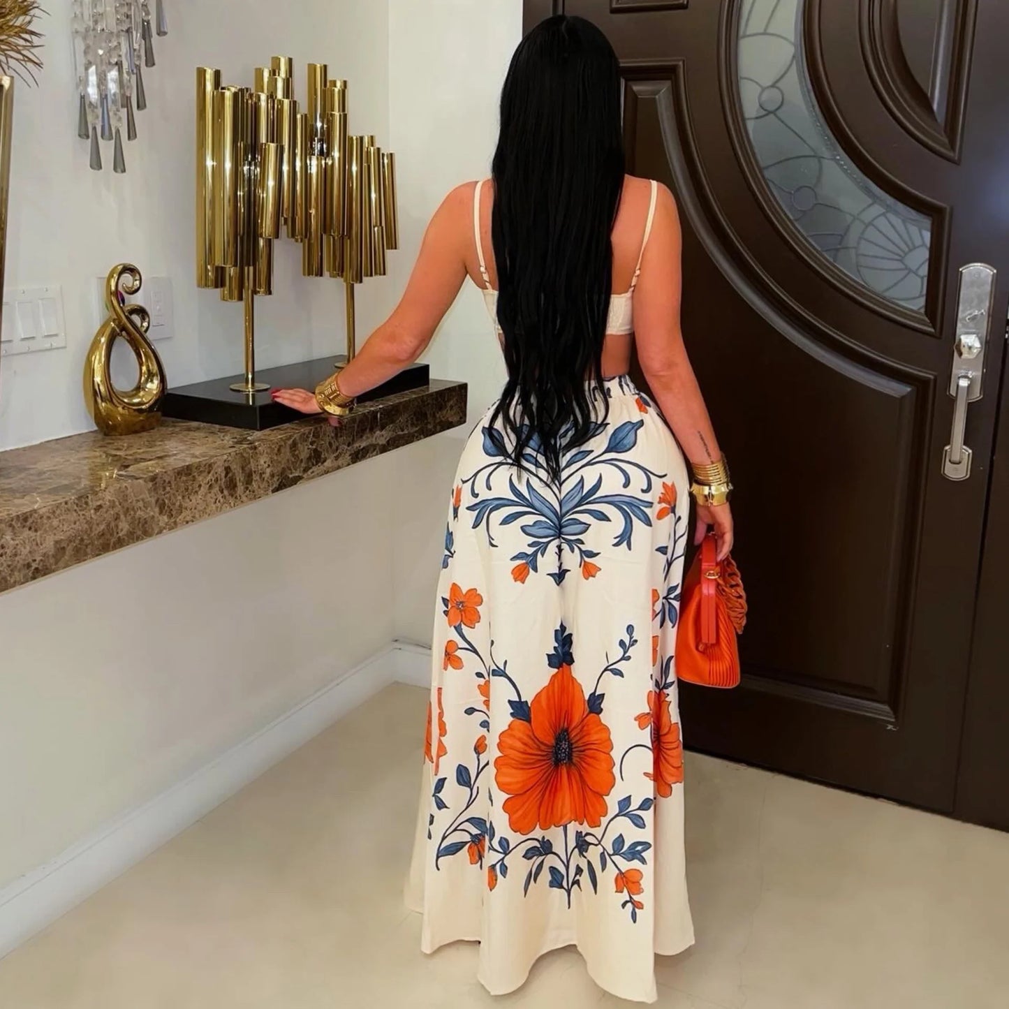 Buterflying It Skirt Set - Multi-Orange