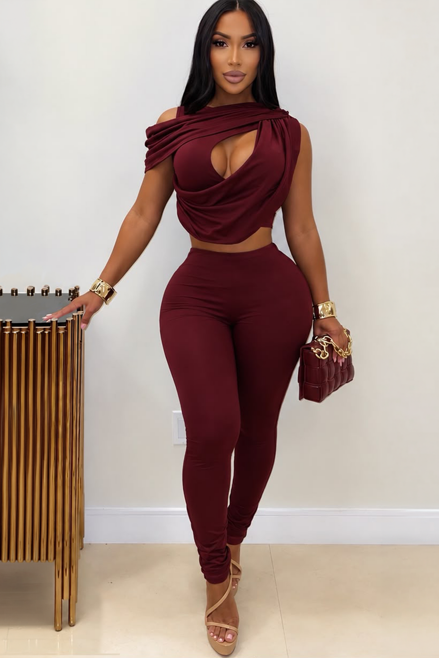 Let's Get Loud Pant Set - Burgundy