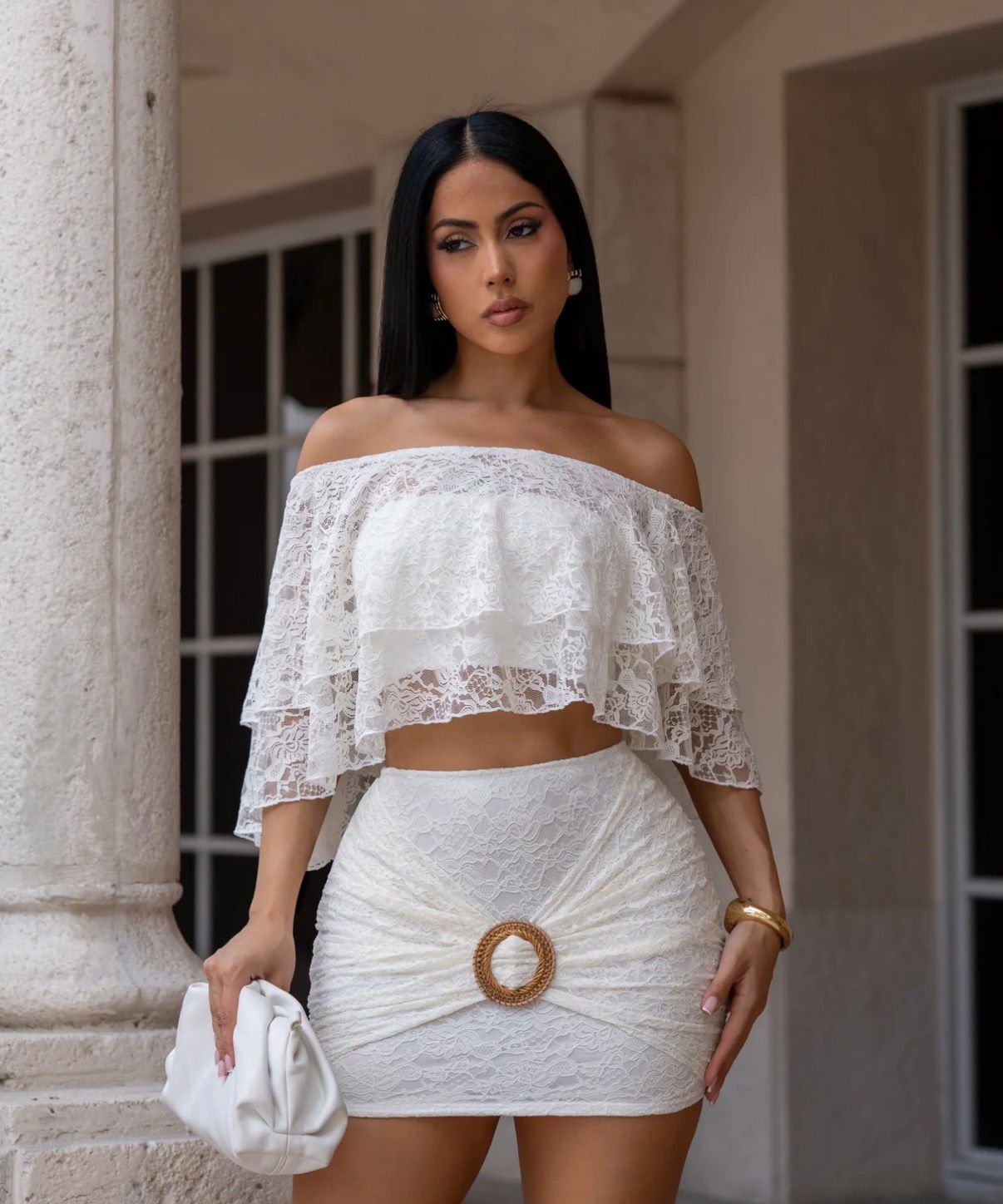 Playful Mirage Skirt Set - White